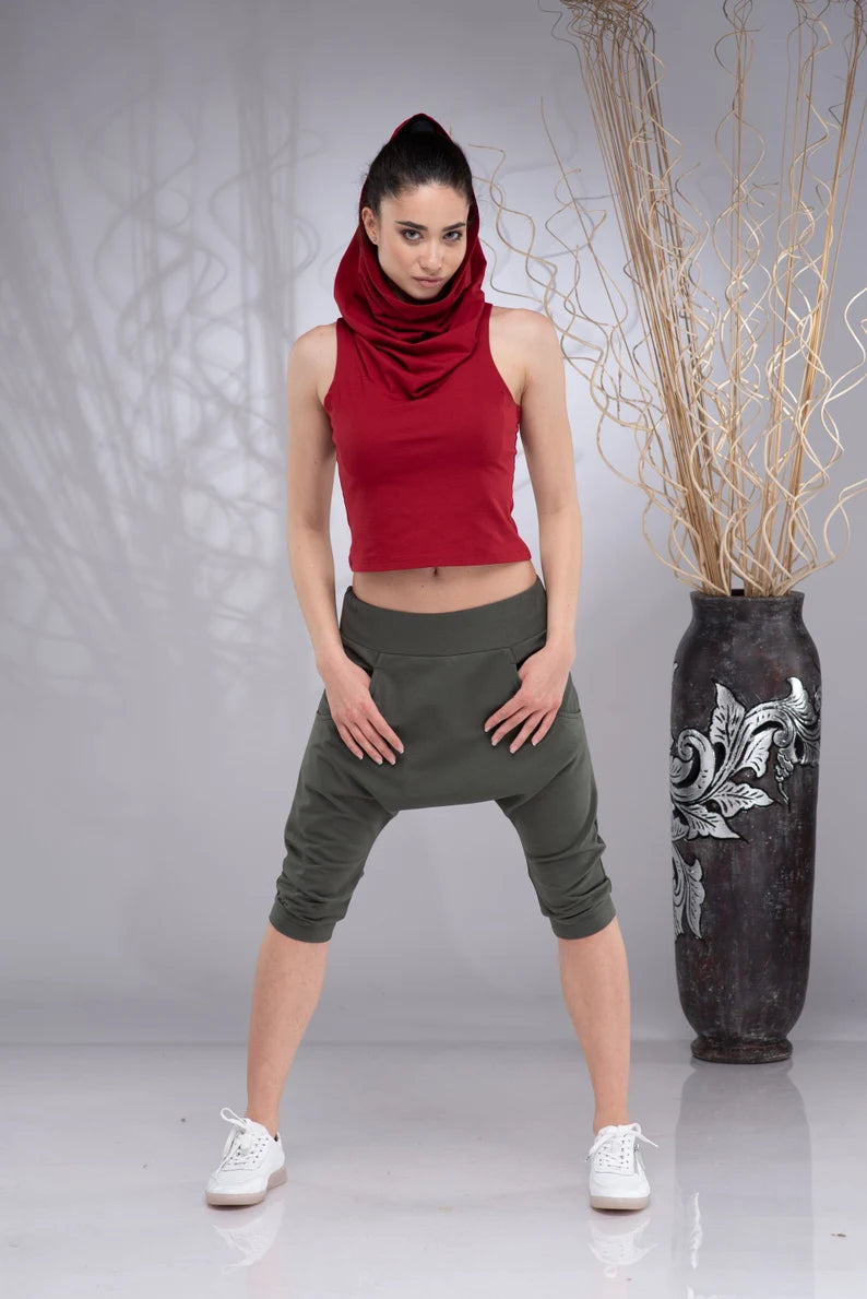 Khaki Harem Low Crotch Baggy Yoga Pants-Danellys-2.webp