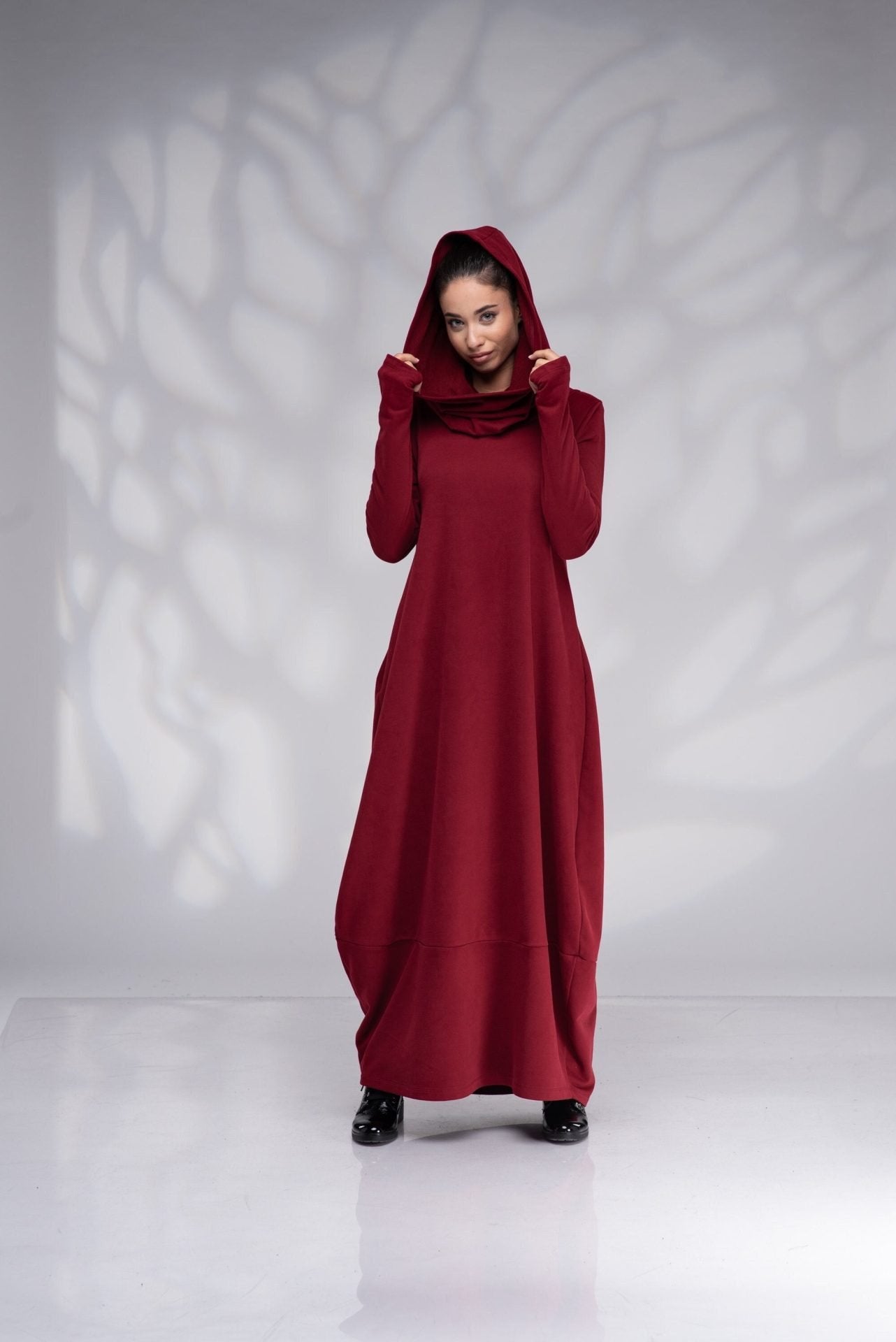 Winter Sweatshirt Dress with Cowl Hood