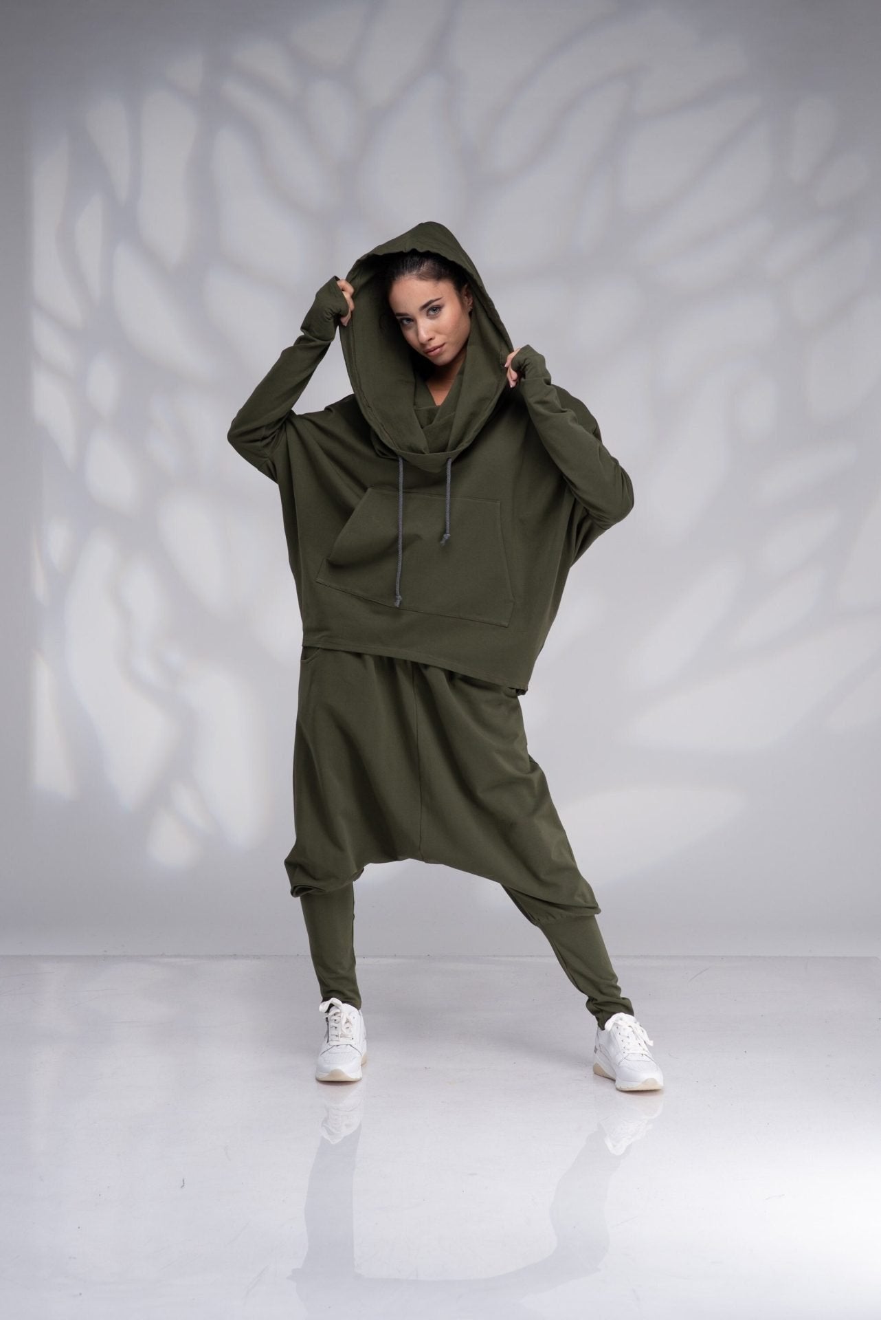 Jogging Sport Tracksuit Cowl Neck Hoodie and Harem Pants
