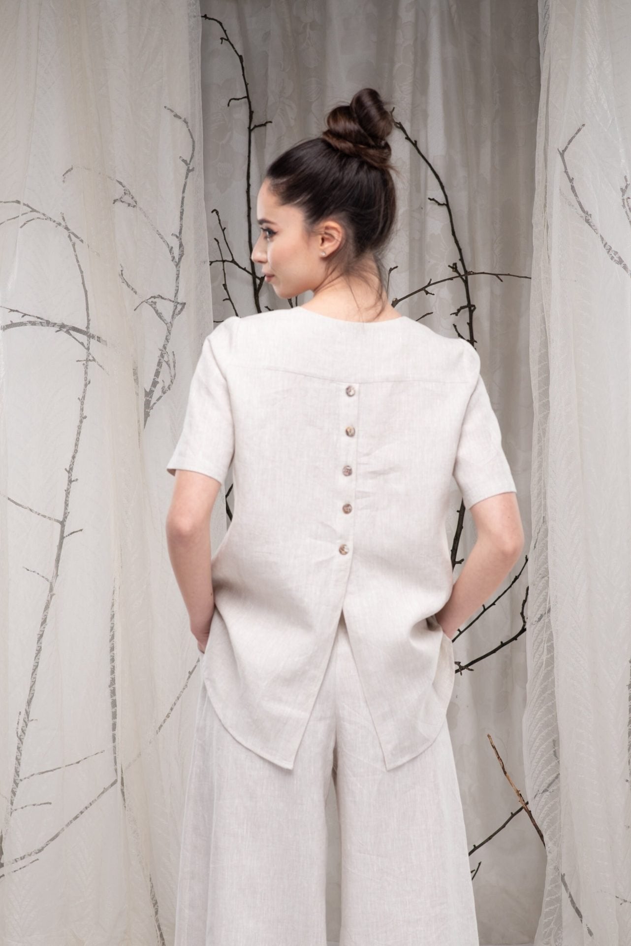 Linen Plus Size Short Sleeve A-line Summer Blouse