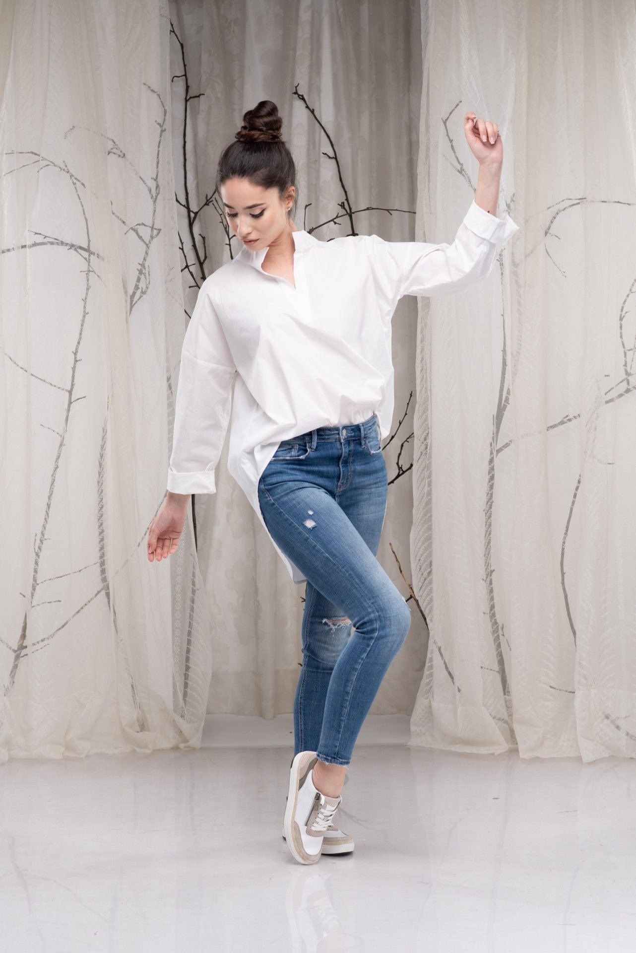 White Cotton Minimalist Asymmetrical Loose Tunic Shirt