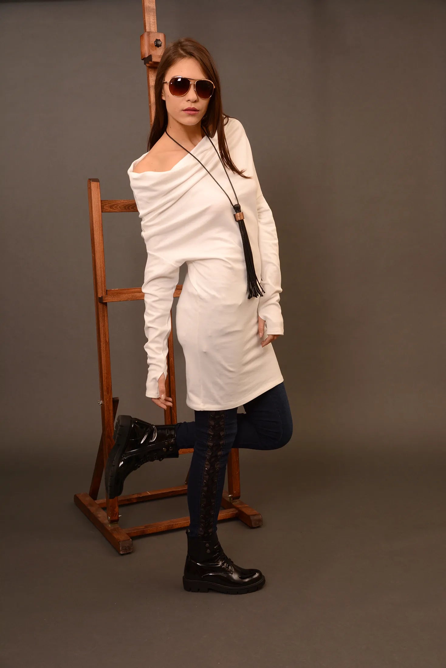 Knit Wool Asymmetrical Oversized Off Shoulder Sweater-Danellys-5.webp