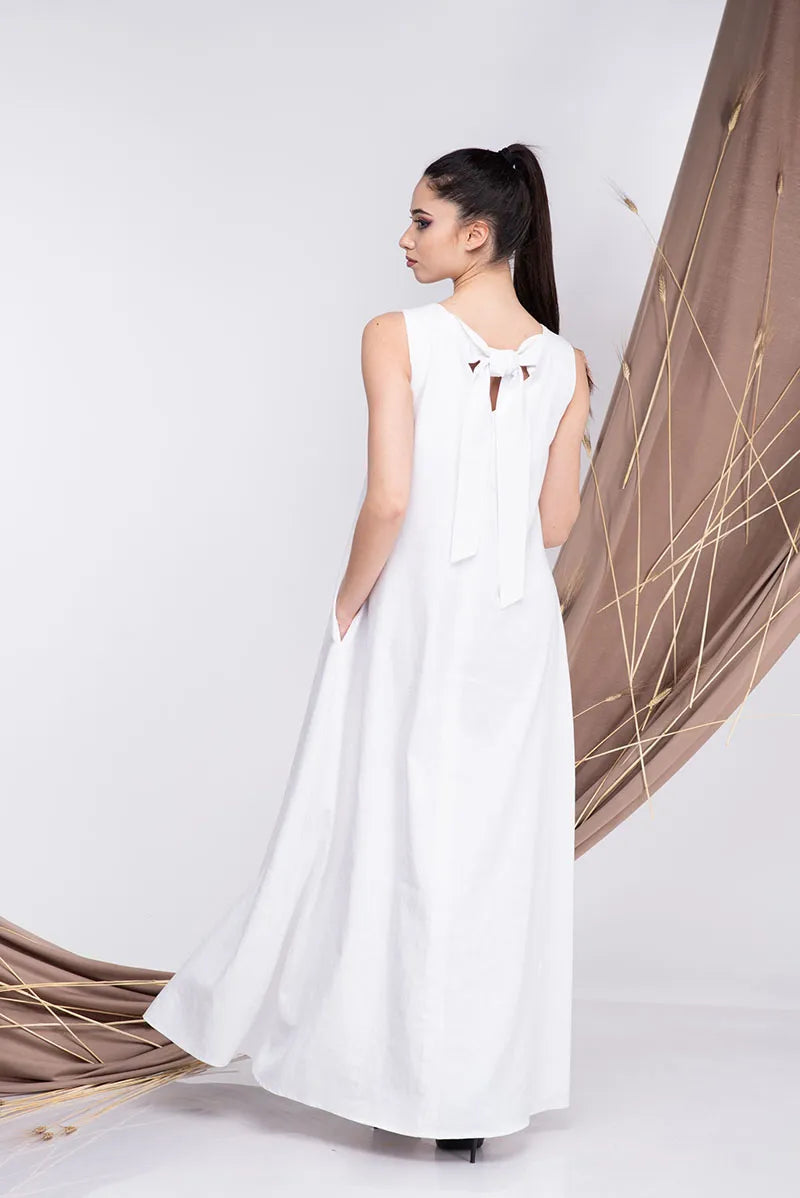 Long Linen Maxi Sleeveless Bridesmaid Boho Dress