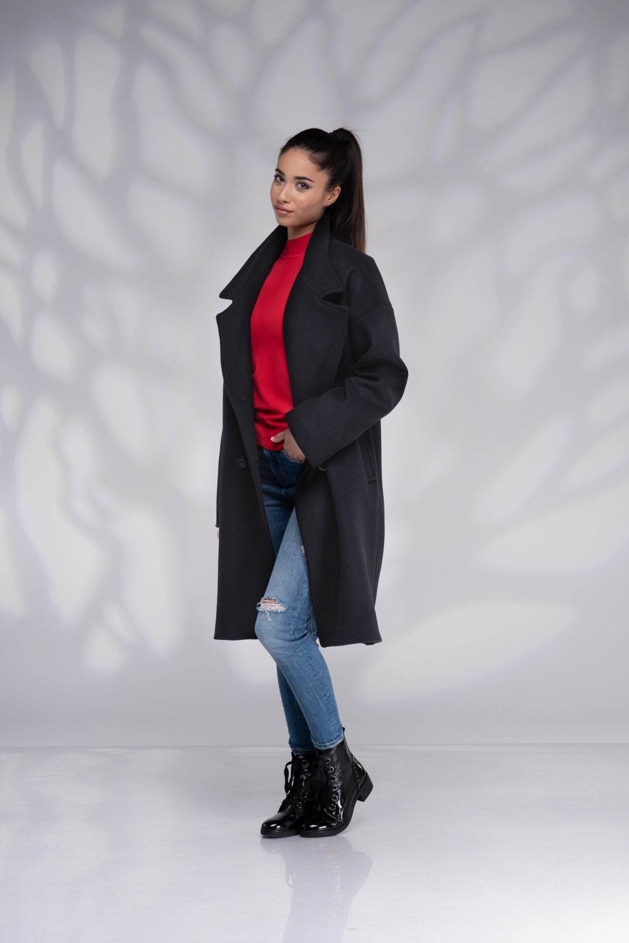 Oversized Wool Black Short Knee Length Winter Coat