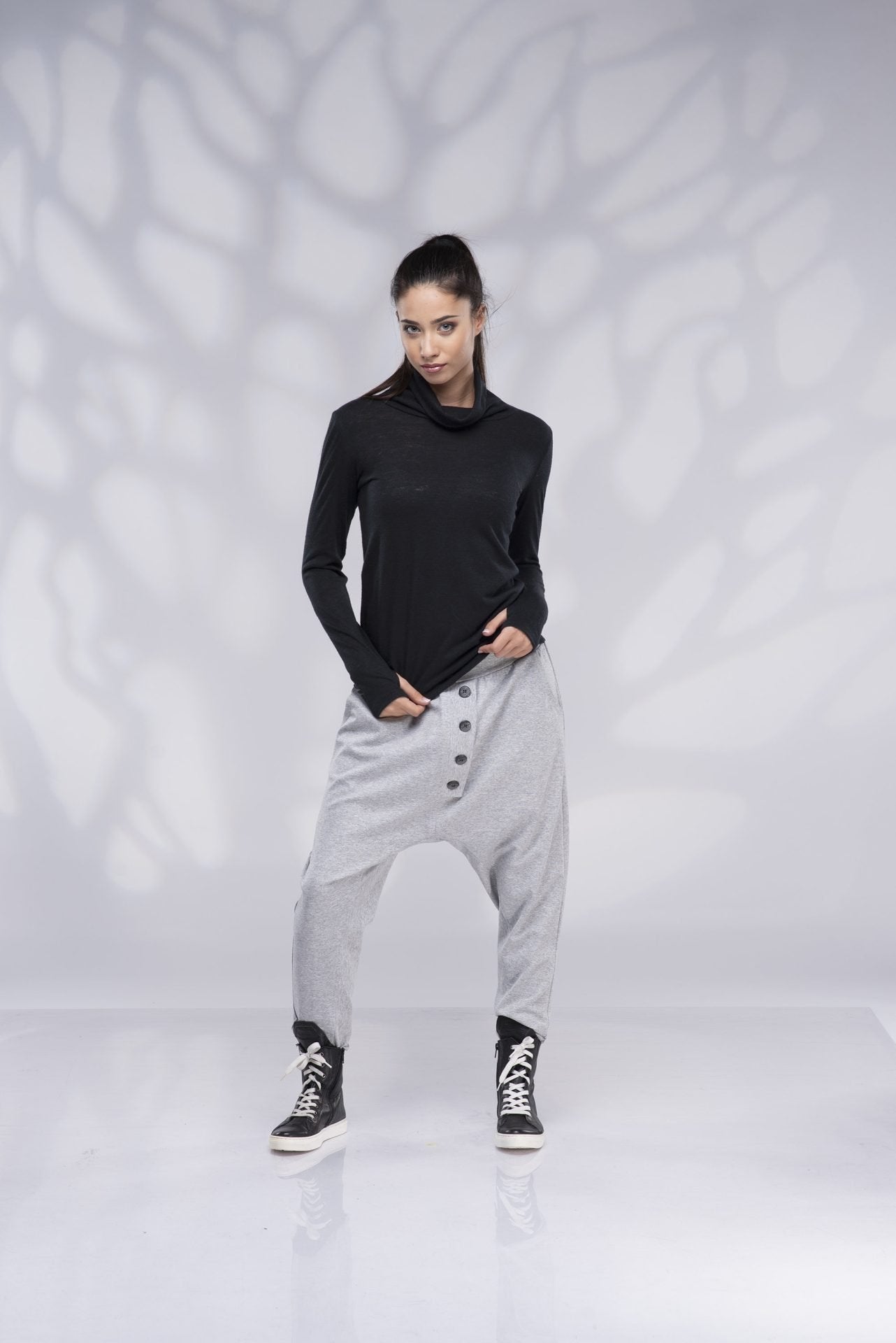 Turtleneck Purple Fitted Top with Thumb Holes