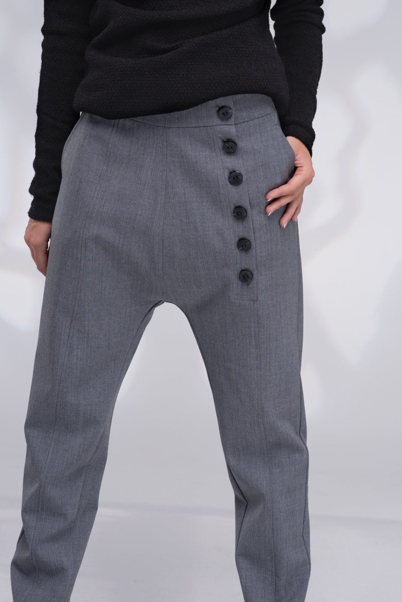 Gray Wool Harem Drop Crotch Winter Baggy Pants