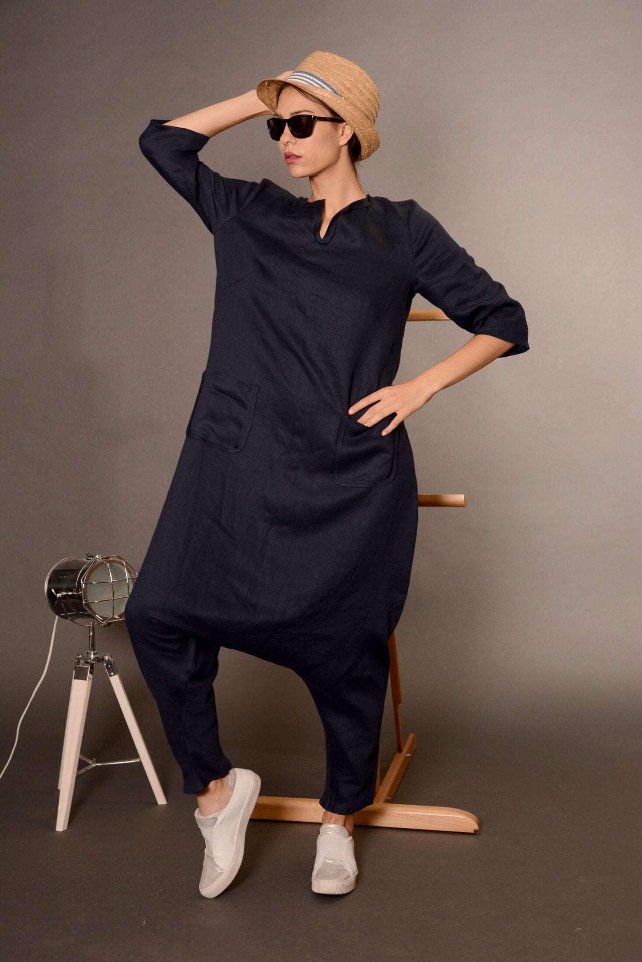 Harem Linen Oversized Wide Leg Romper