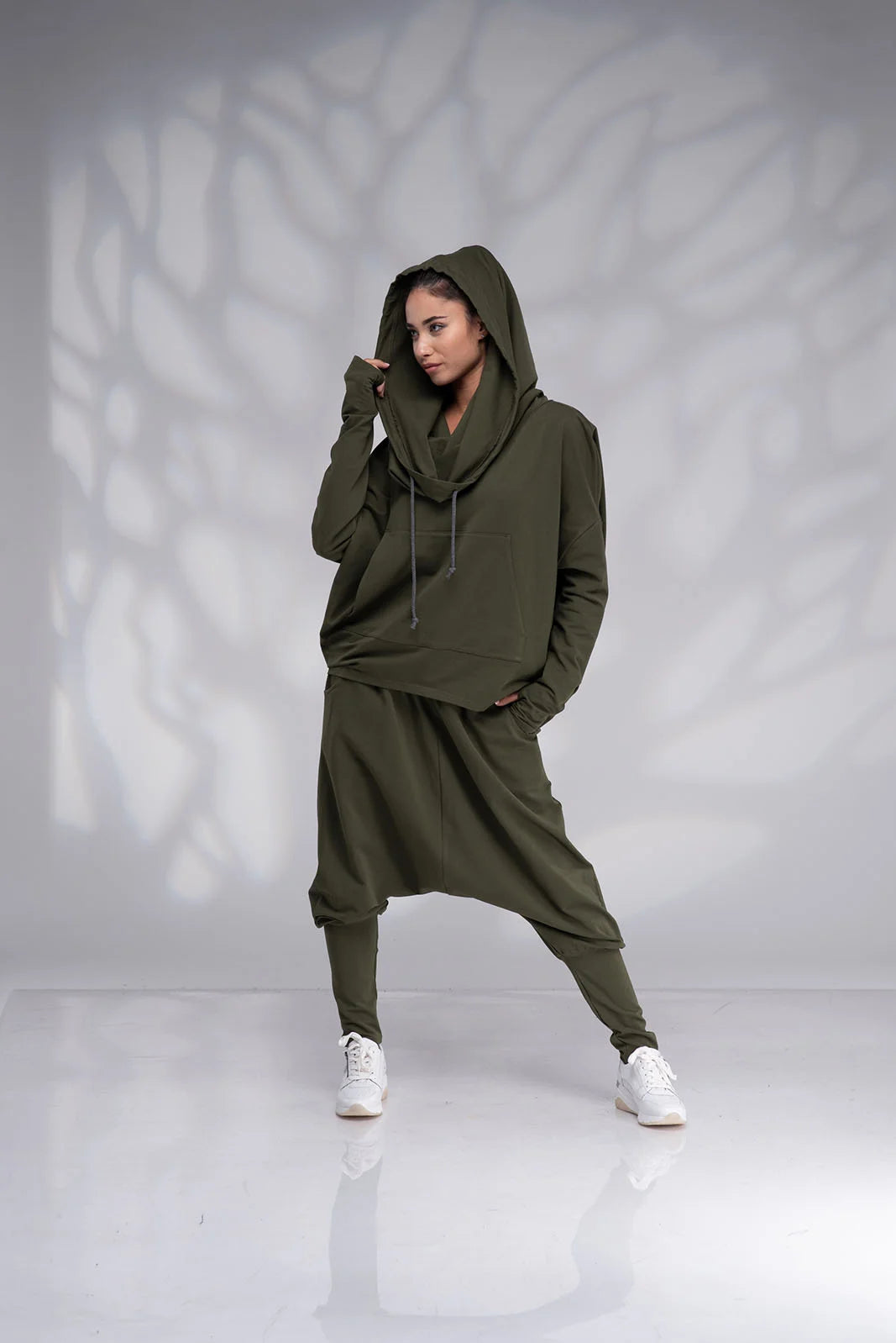 Green Tunic Sweatshirt - Loose Cowl Neck Hoodie