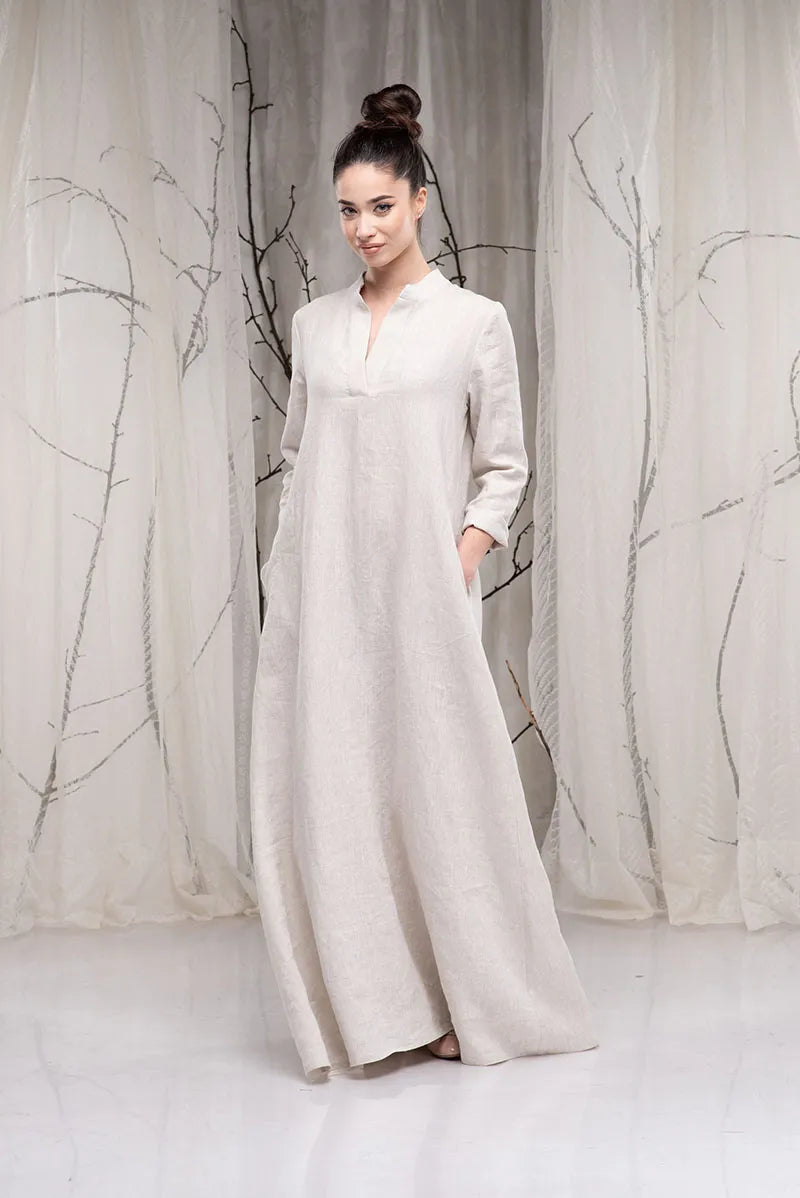Linen Kaftan Maxi Long Abaya Dress