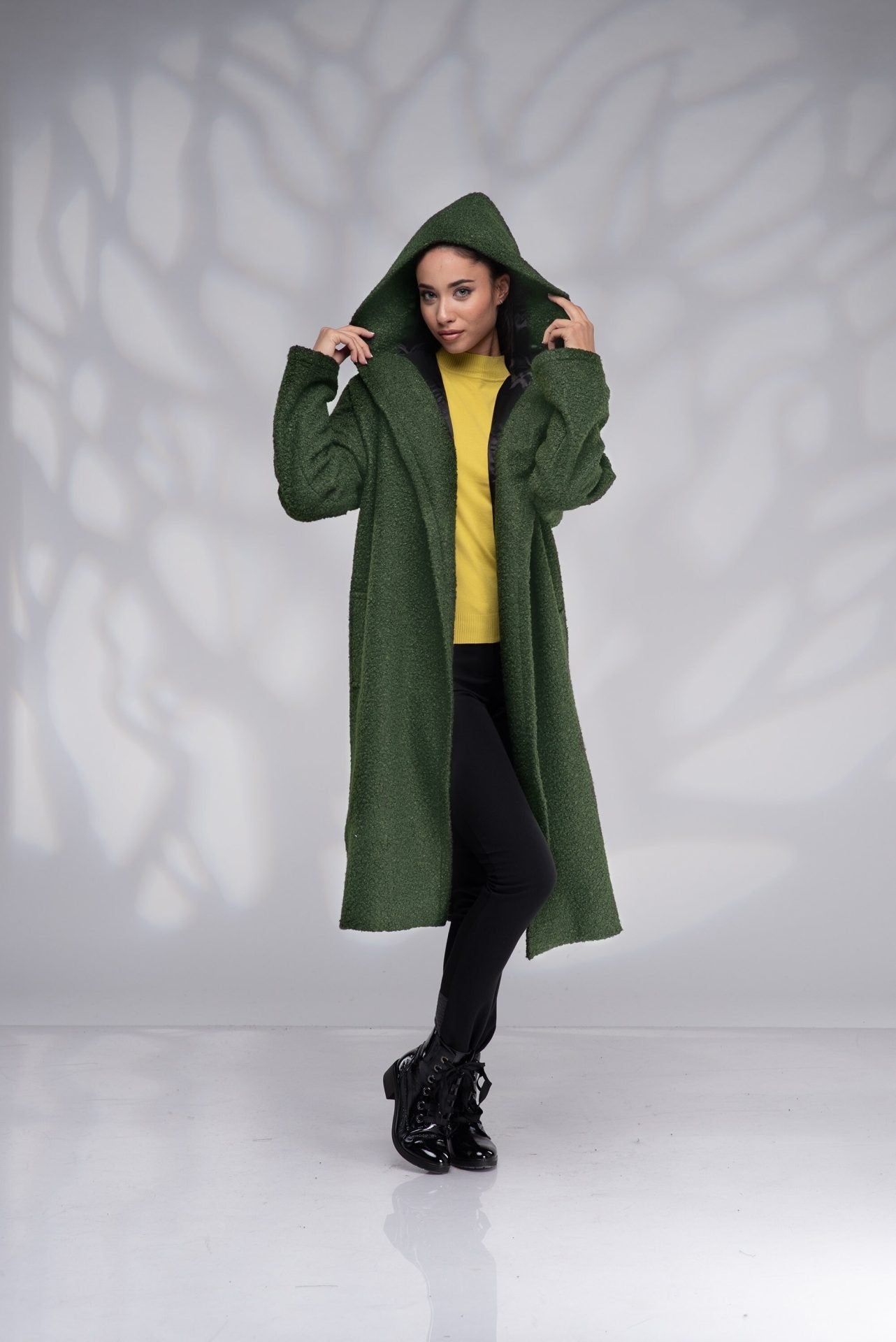 Wool Winter Coat Hooded Plus Size