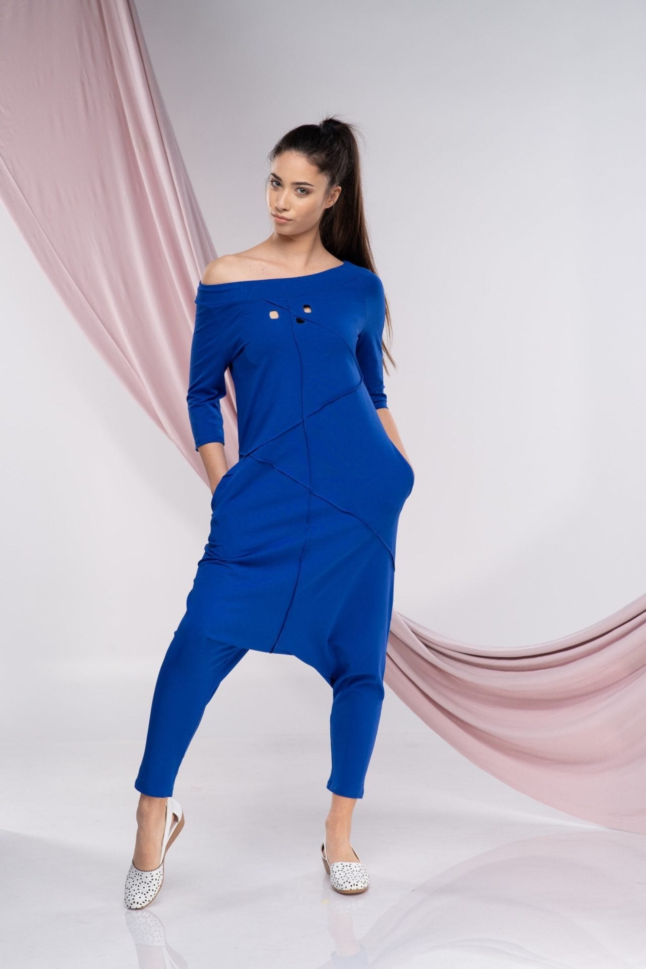Blue Plus Size Harem Jumpsuit