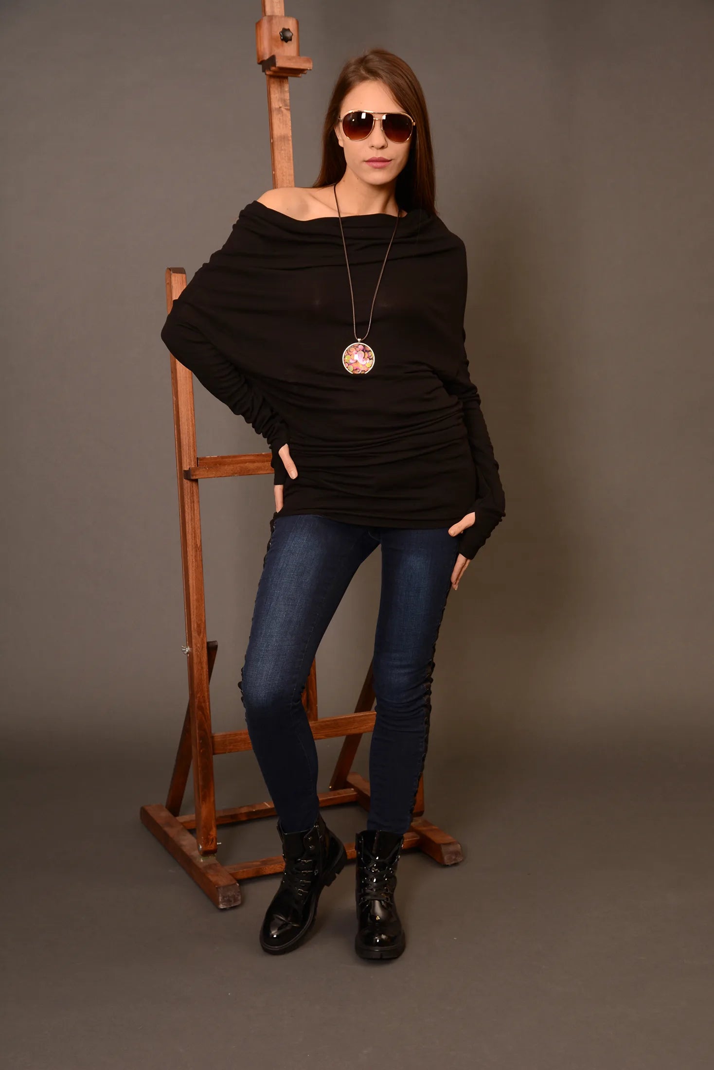 Knit Wool Asymmetrical Oversized Off Shoulder Sweater-Danellys.webp