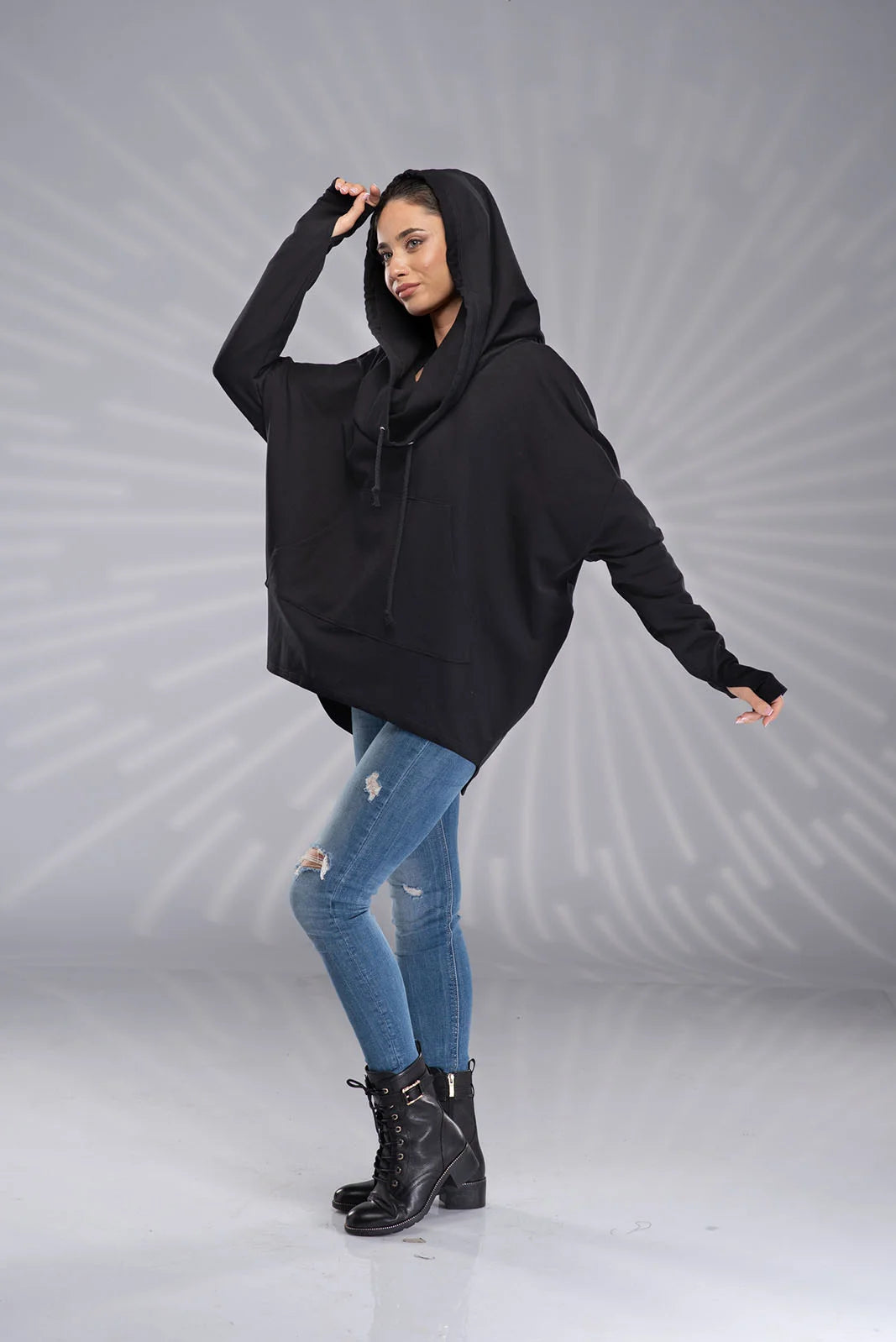 Green Tunic Sweatshirt - Loose Cowl Neck Hoodie