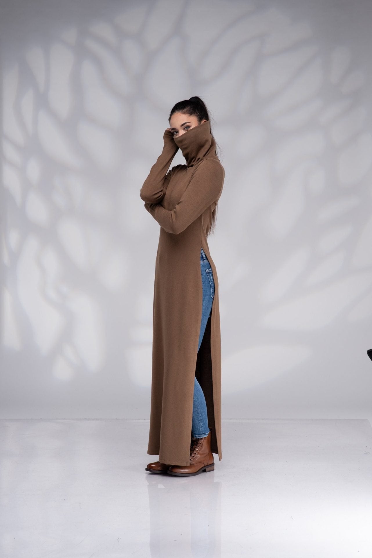 Maxi Long Turtleneck Knit Sweater Tunic Dress