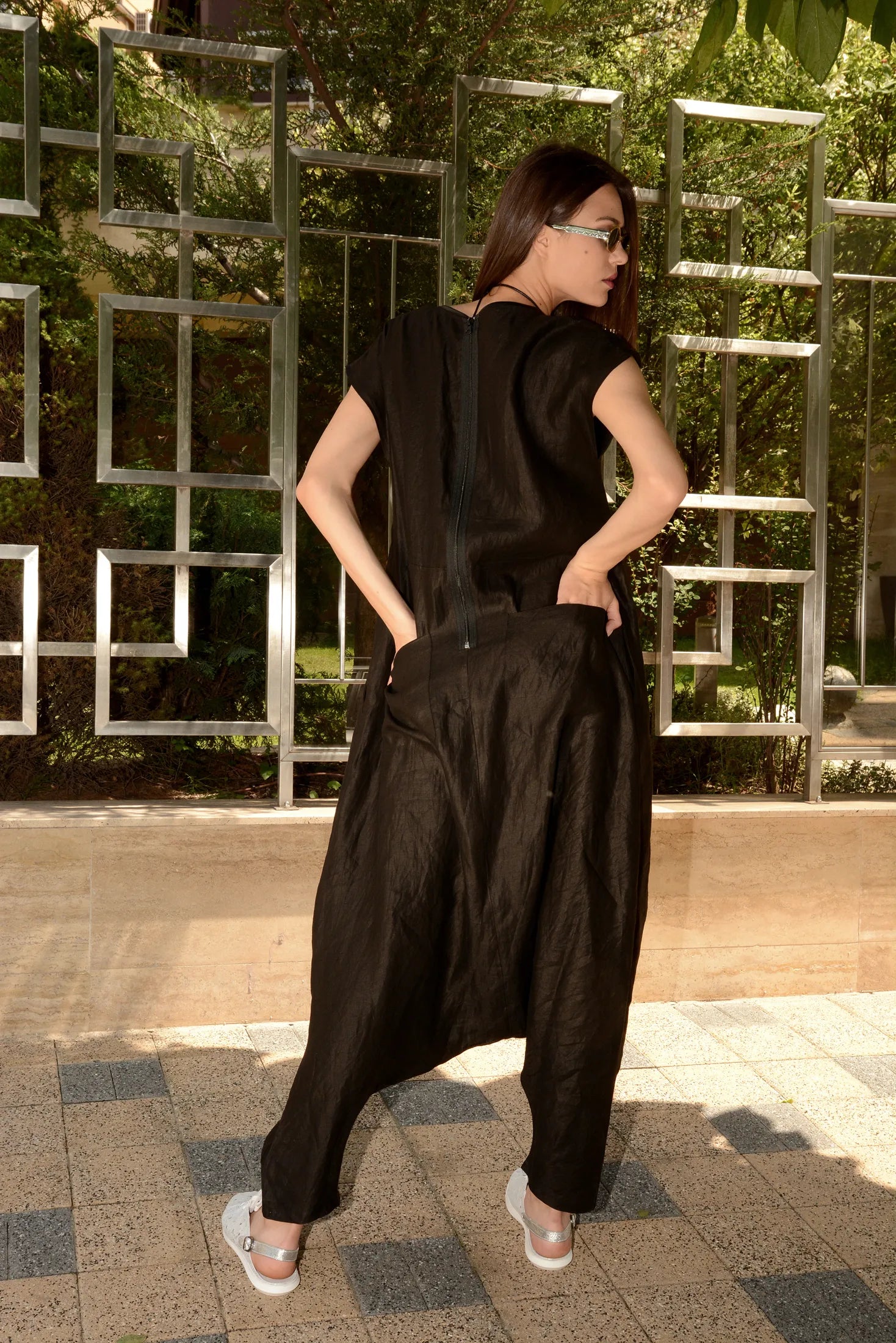 Linen Harem Plus Size Drop Crotch Jumpsuit-Danellys-9.webp