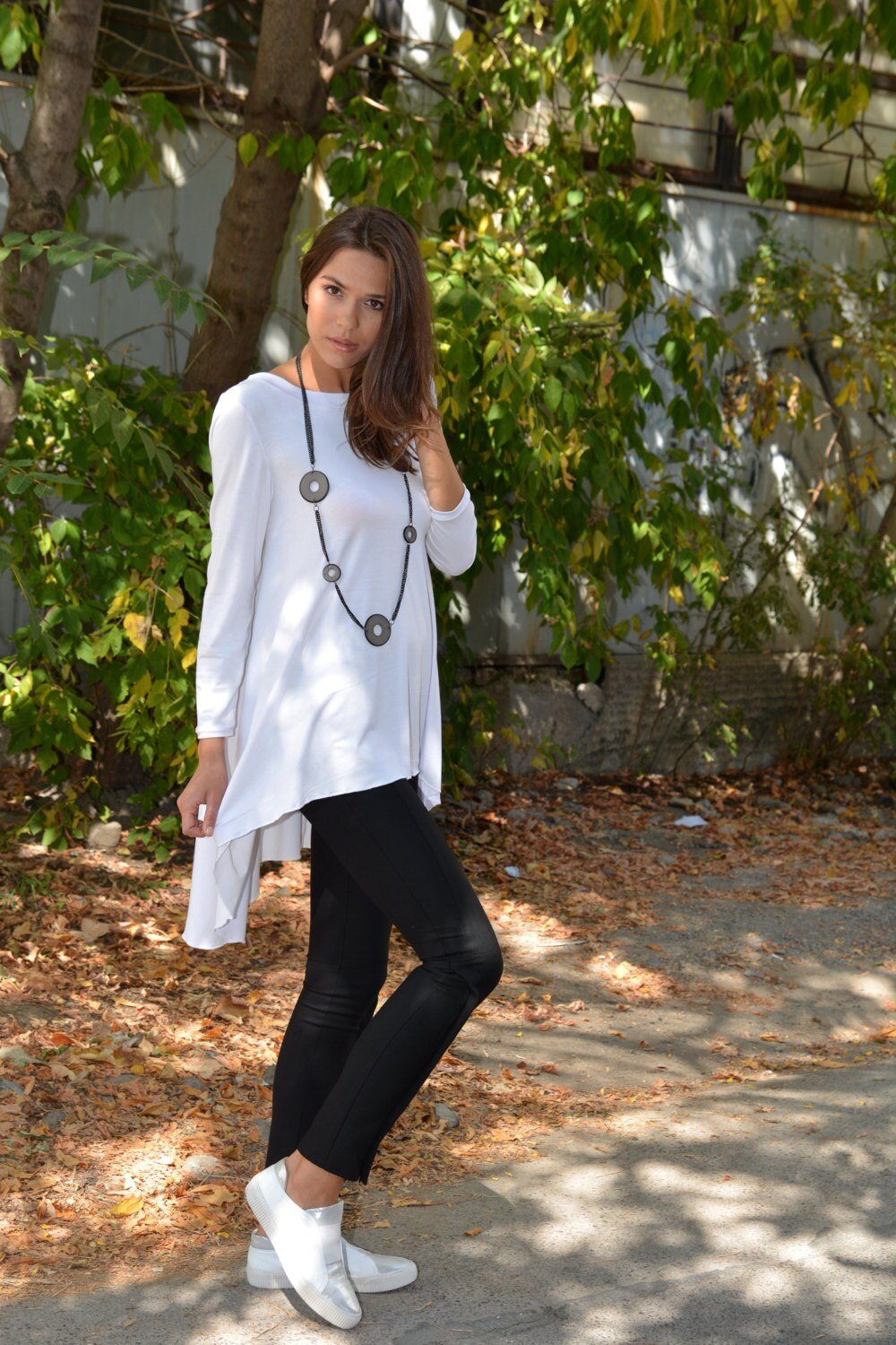 Oversized White Loose Long Sleeve White Tunic Top