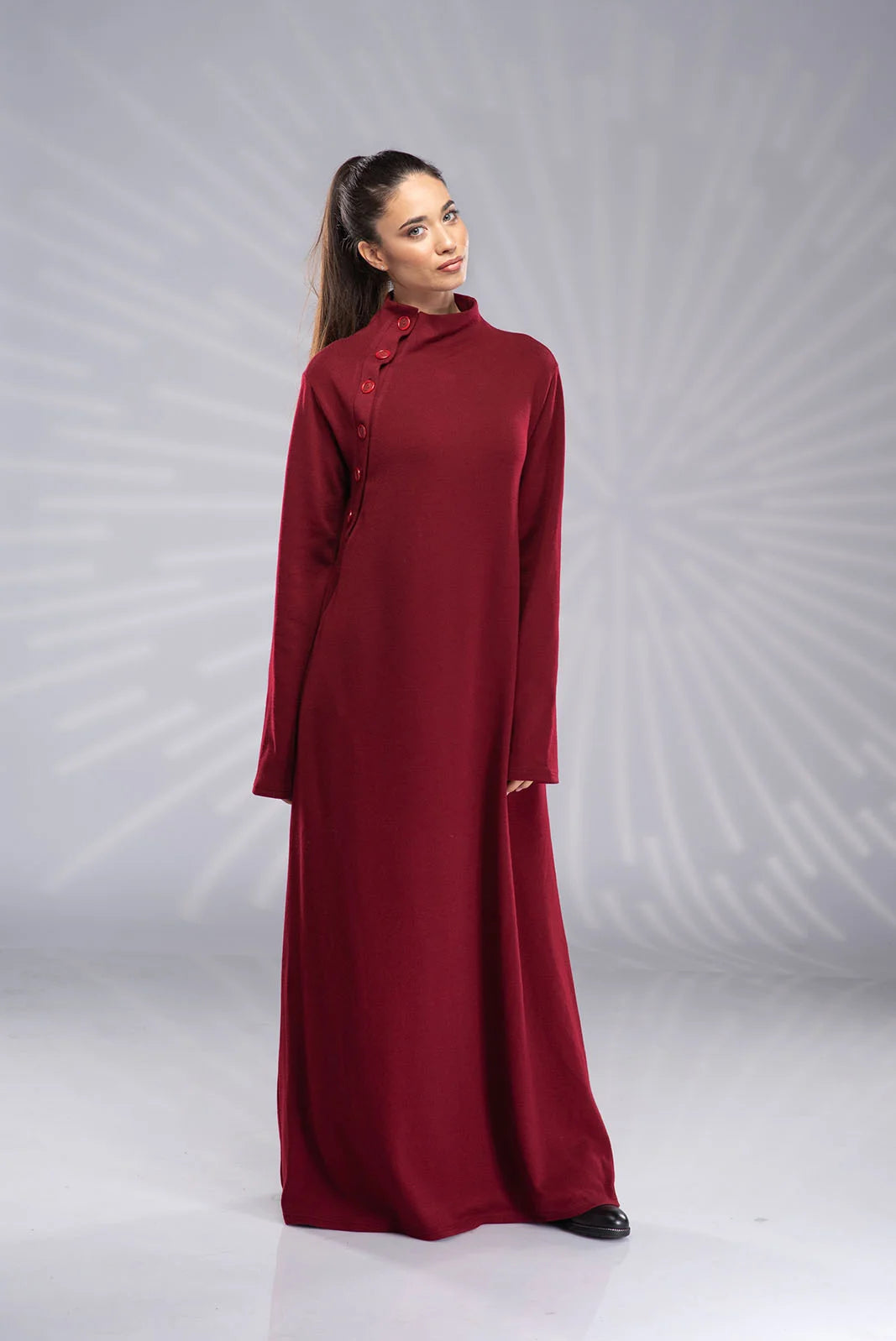 Long Sleeve Knit Dress with Turtleneck - Red Winter Maxi Dress