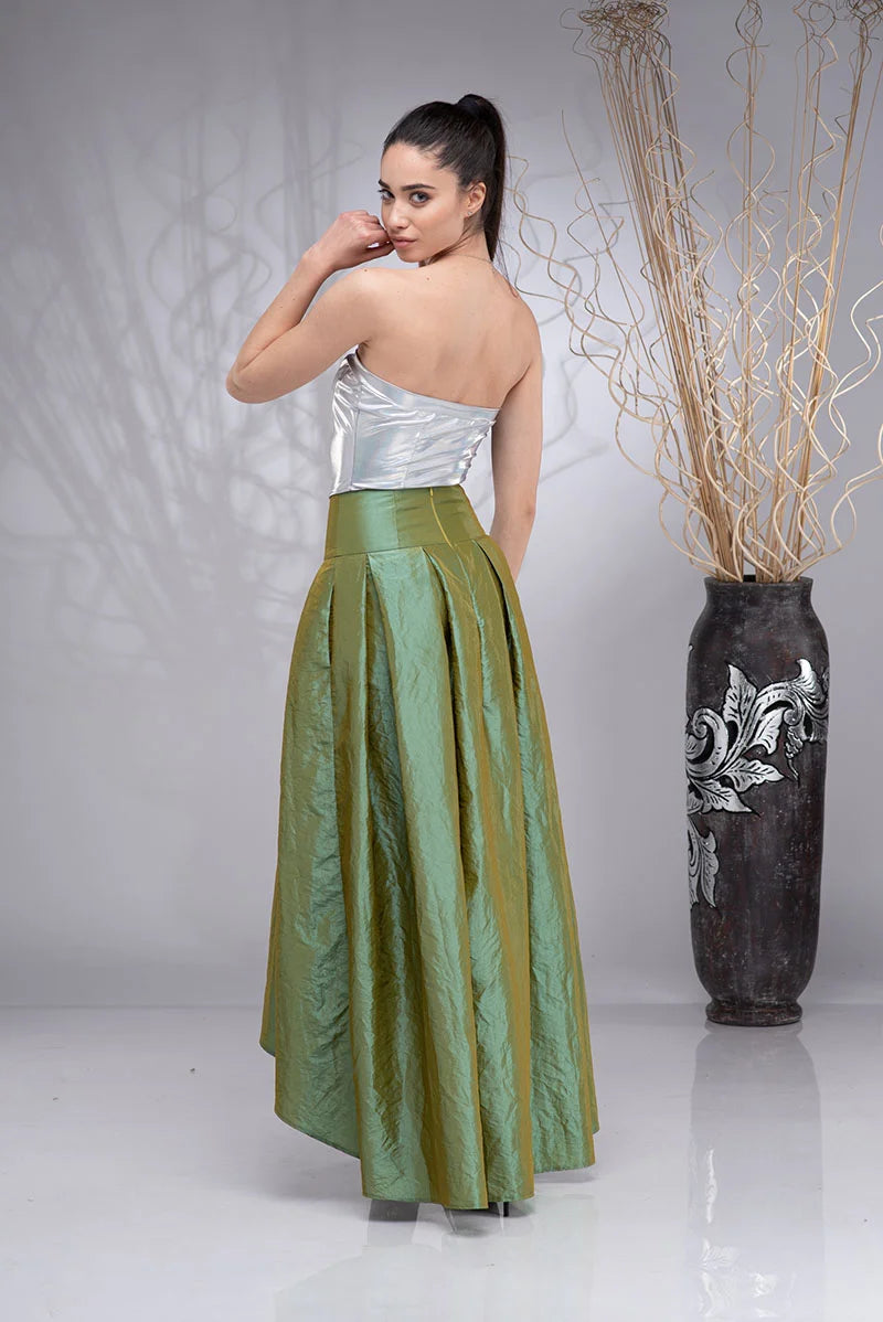Long Teal Blue Taffeta Skirt - Formal High Waisted