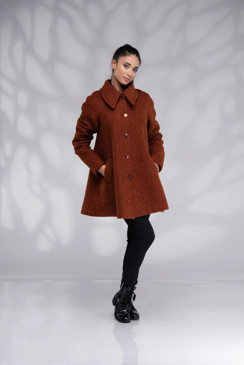 Red Winter Wool Swing Coat A-line 1950s Coat