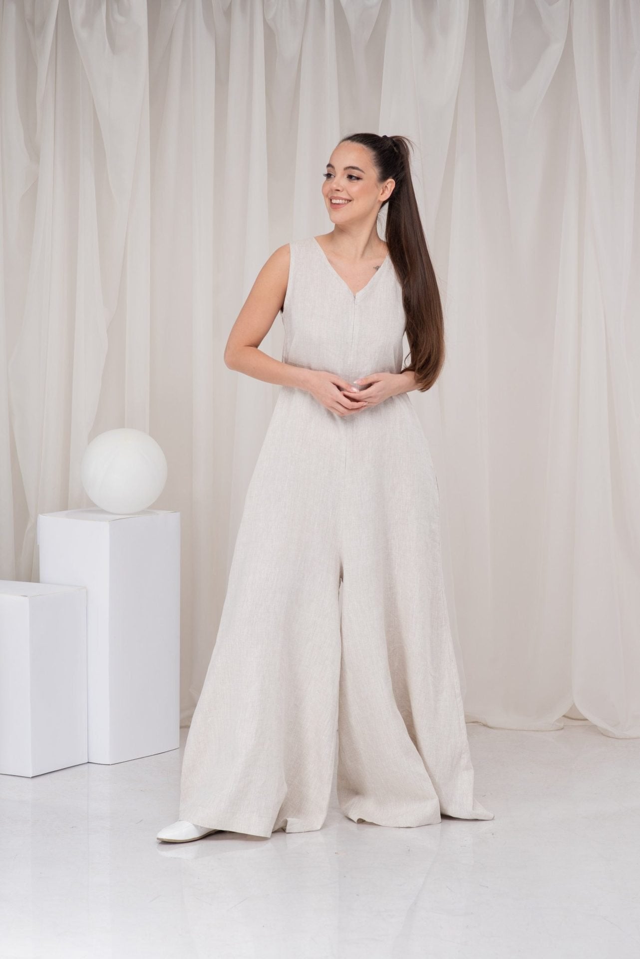 Linen Maxi Wide Leg Plus Size Loose Summer Romper
