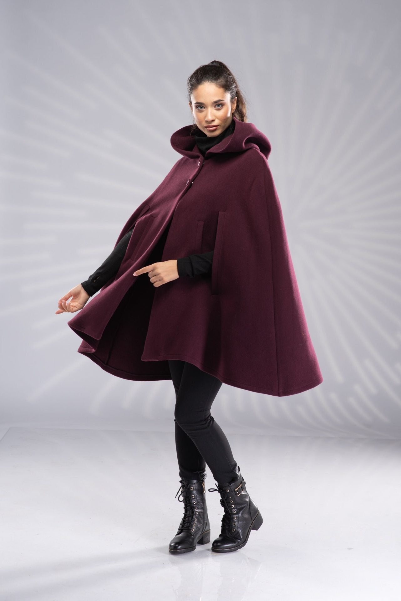 Wool Hooded Cape Coat Winter Short Cloak Wool Poncho