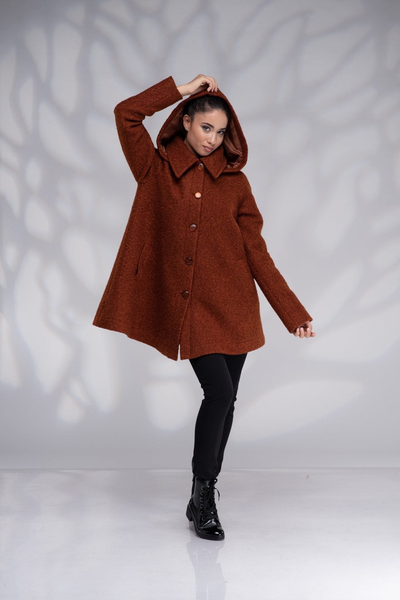 Short Wool Swing Coat Hooded Winter Warm Short with Lining