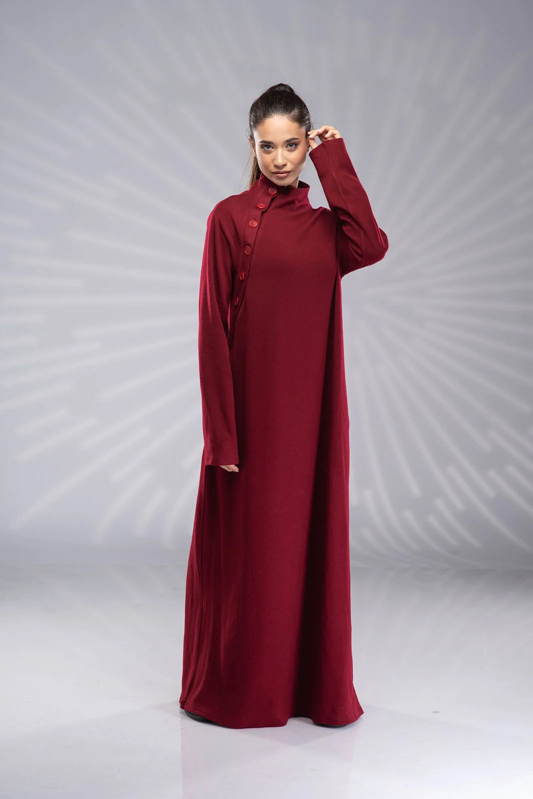 Long Sleeve Knit Dress with Turtleneck - Red Winter Maxi Dress