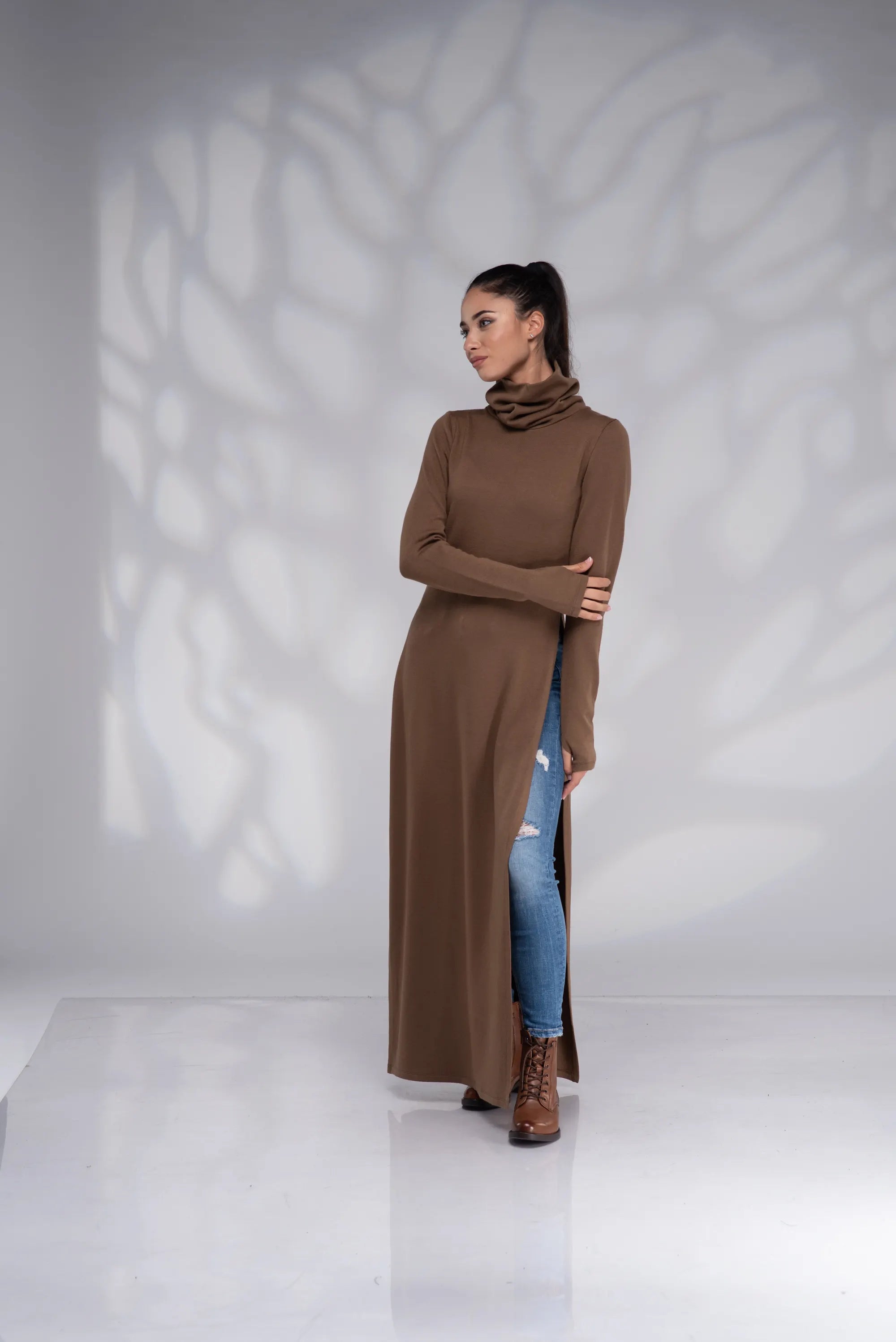 Maxi Long Turtleneck Knit Sweater Tunic Dress-Danellys.webp
