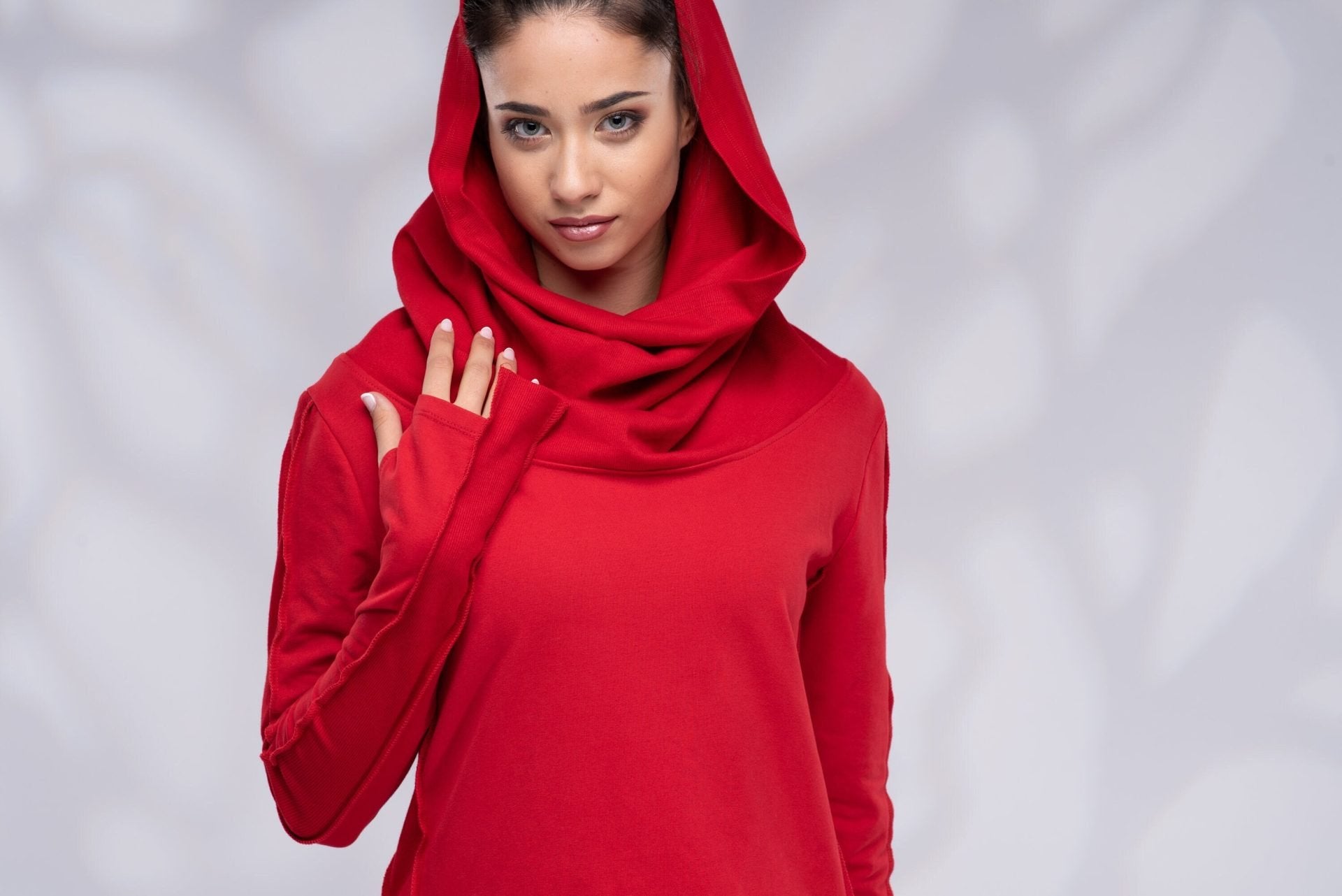 Cowl Neck Loose Loungewear Pixie Hoodie Sweatshirt with Thumb Hole