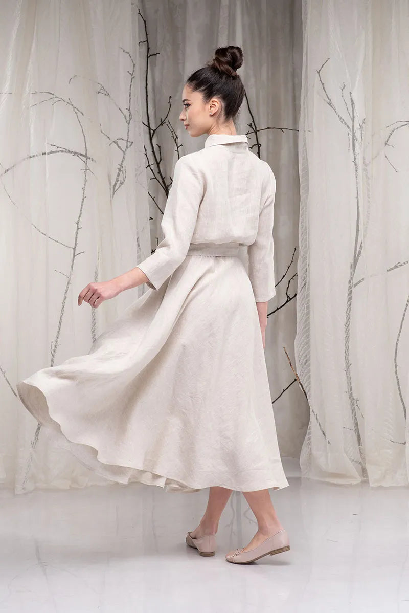 Linen Vintage 1950s Swing Dress with Buttons up