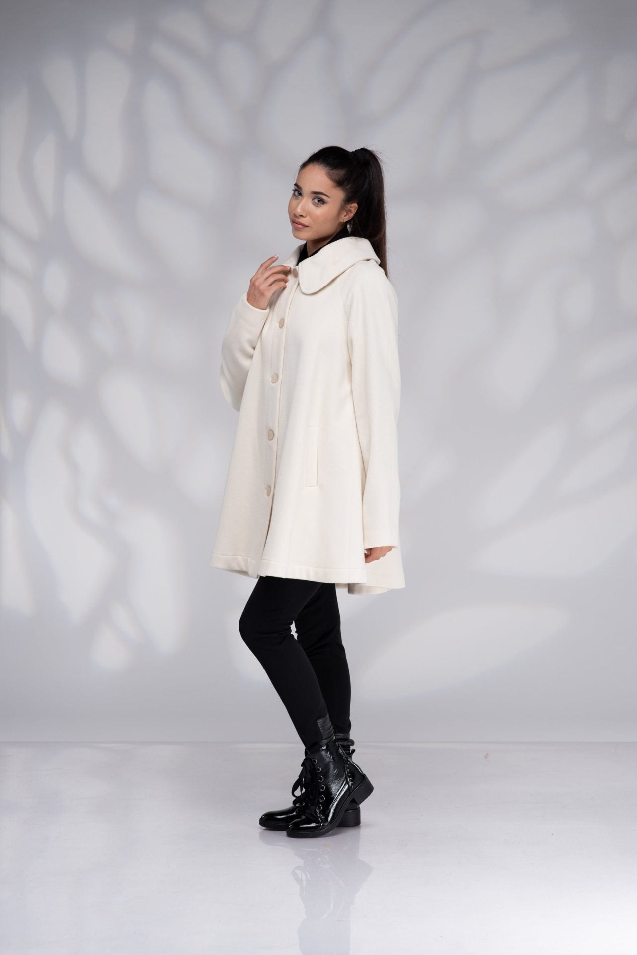 Wool Swing Coat Winter Plus Size White with Lining