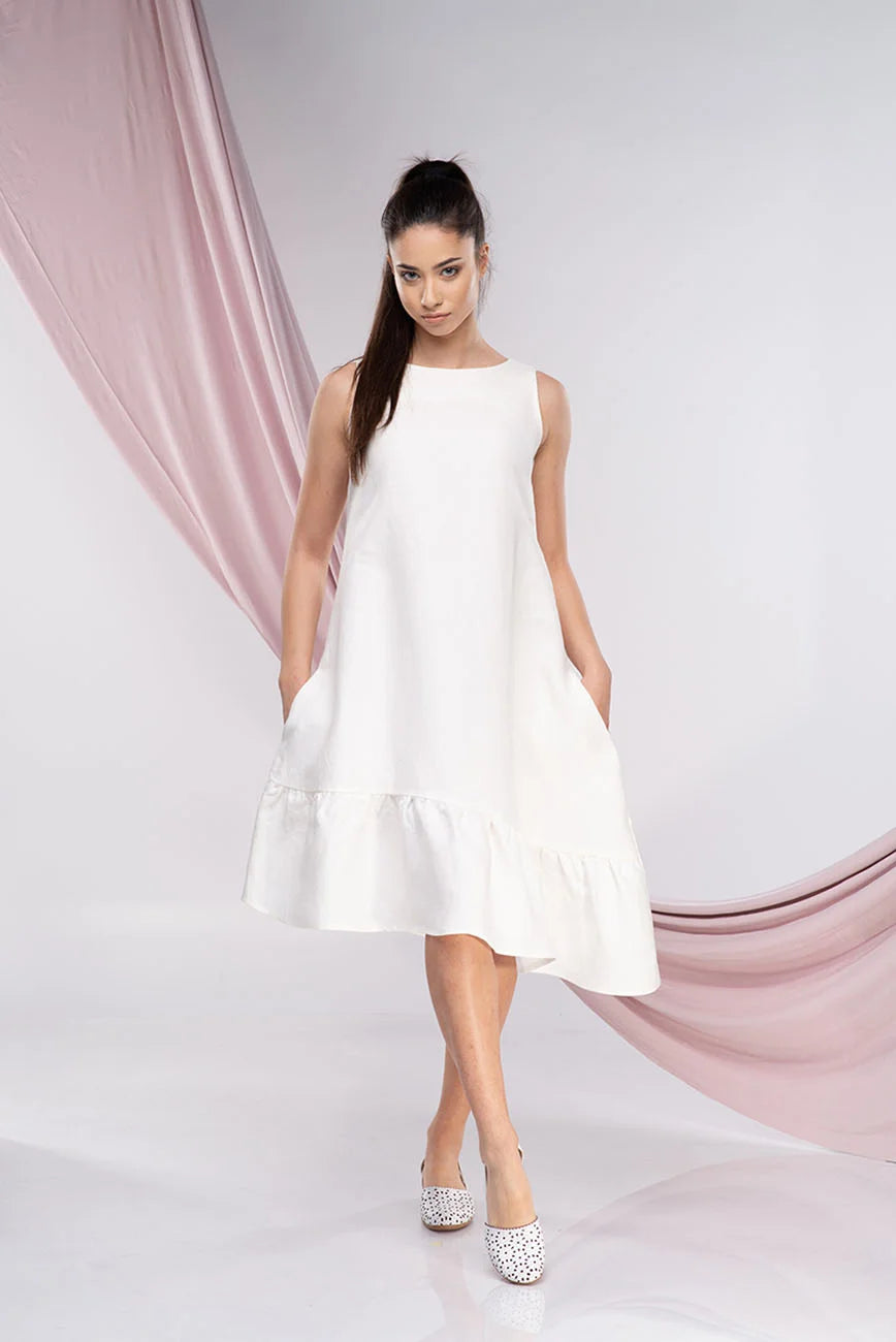 White Linen Midi Wedding Guest Dress-Danellys.webp