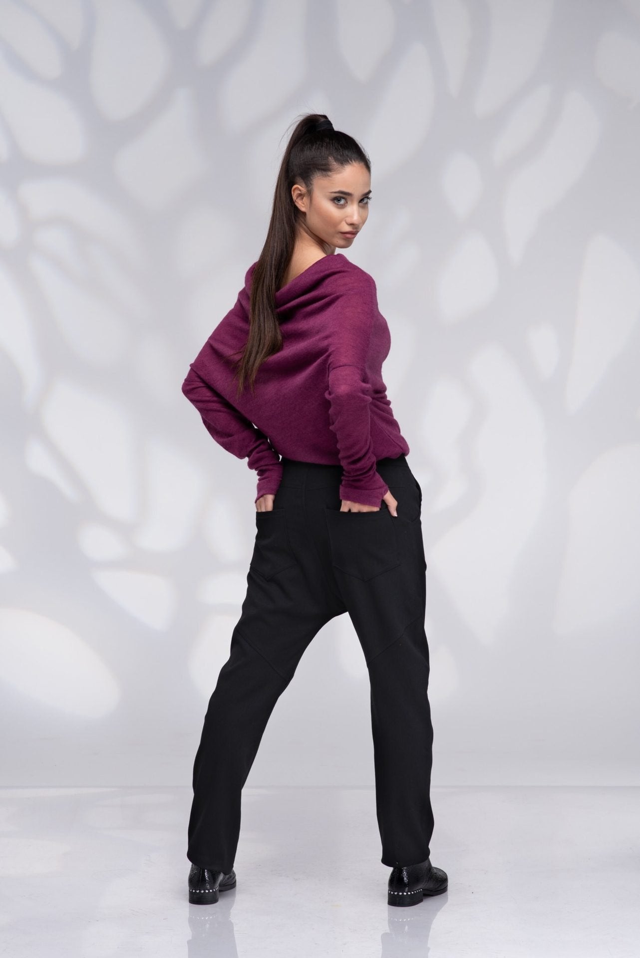 Winter Harem Wool Drop Crotch Black Pants