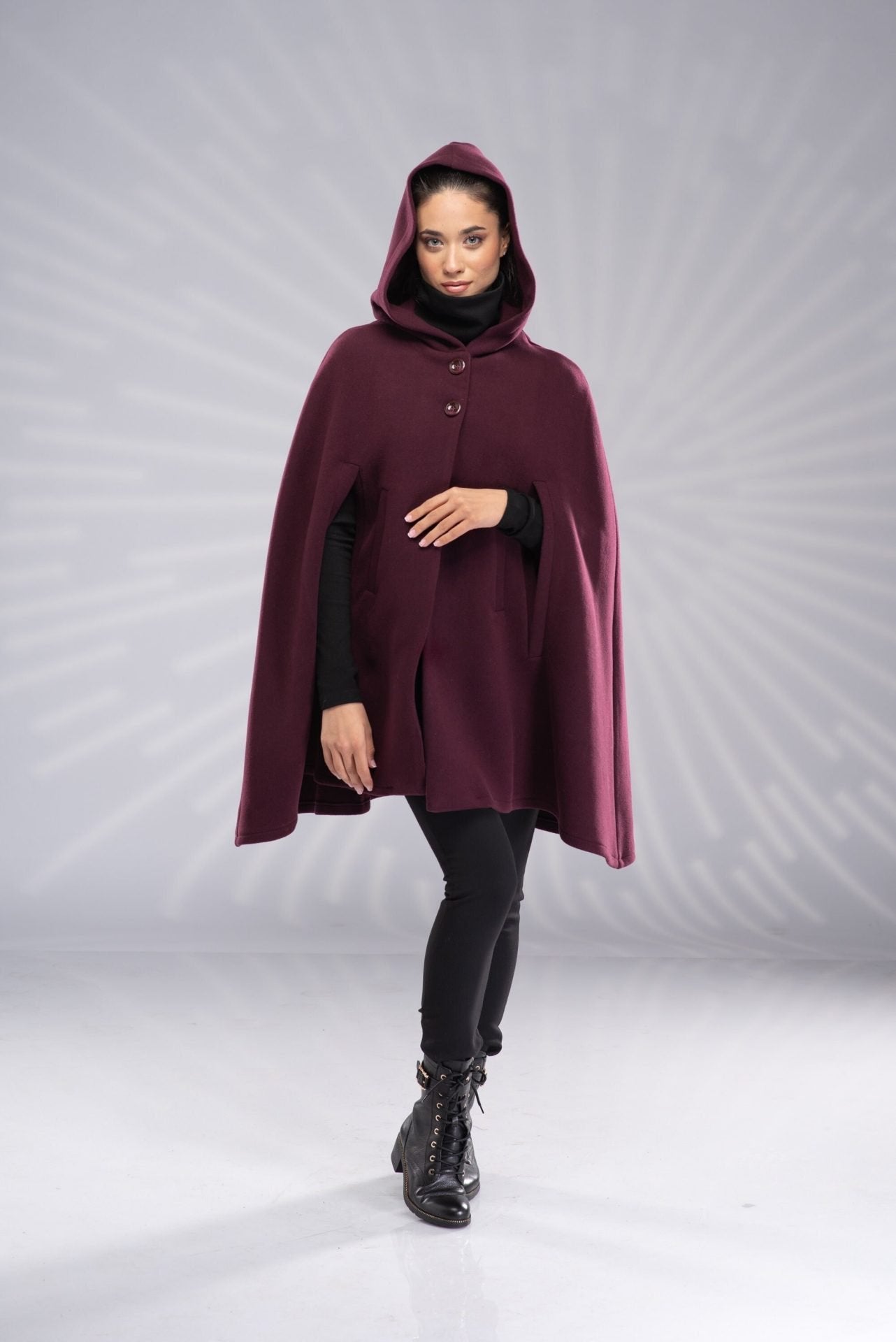 Wool Hooded Cape Coat Winter Short Cloak Wool Poncho