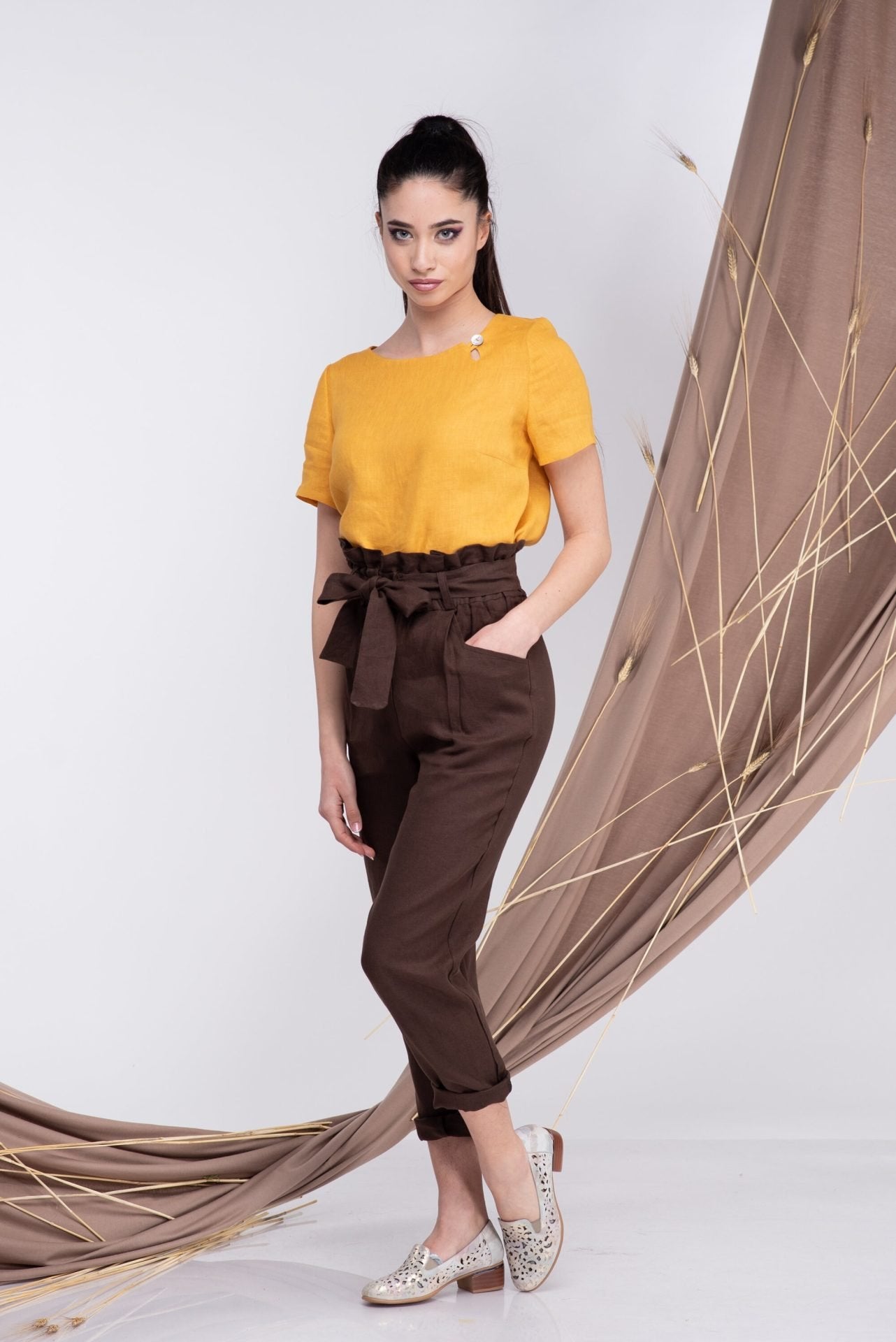 Linen Short Sleeves Blouse