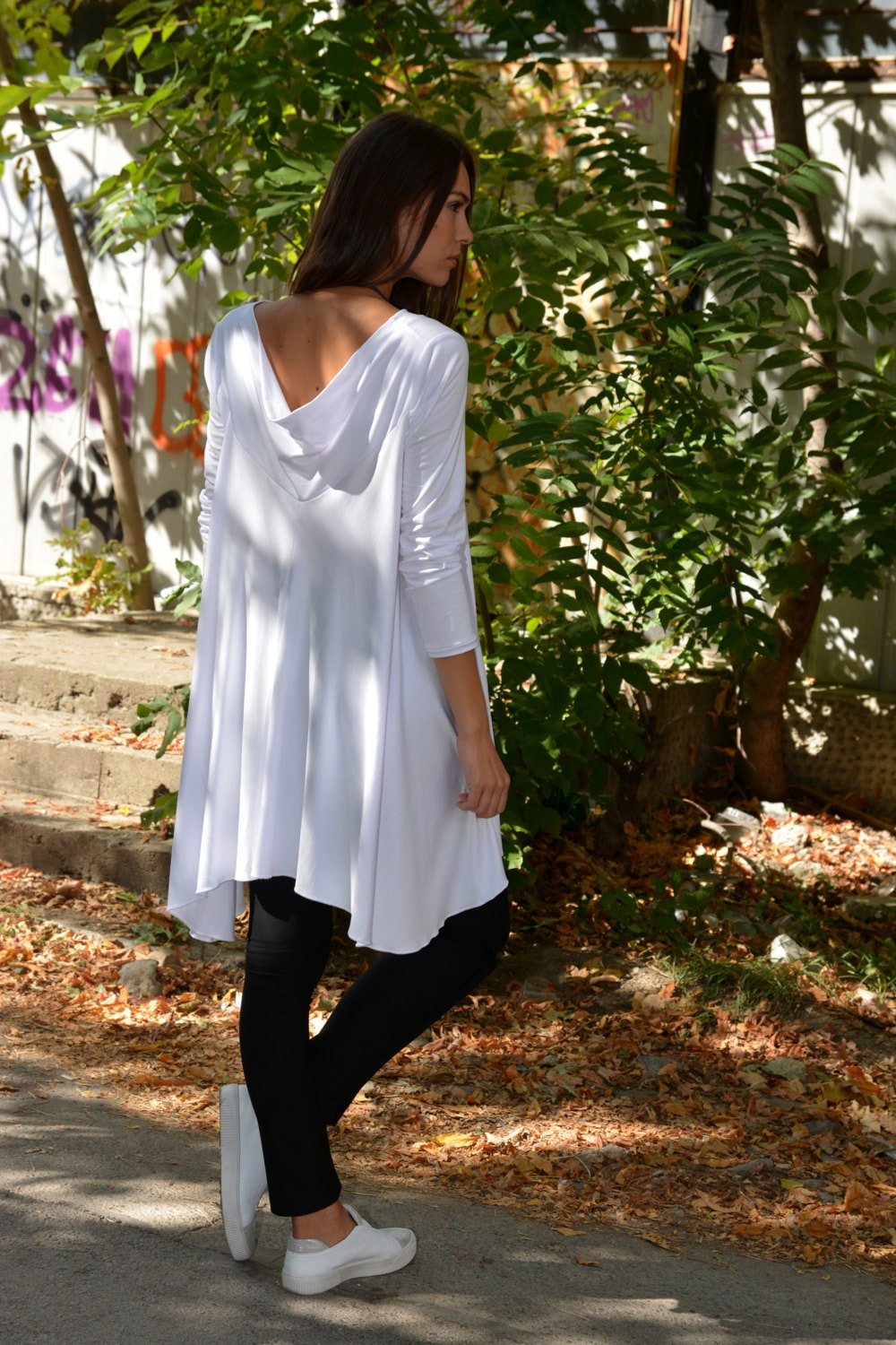 Oversized White Loose Long Sleeve White Tunic Top
