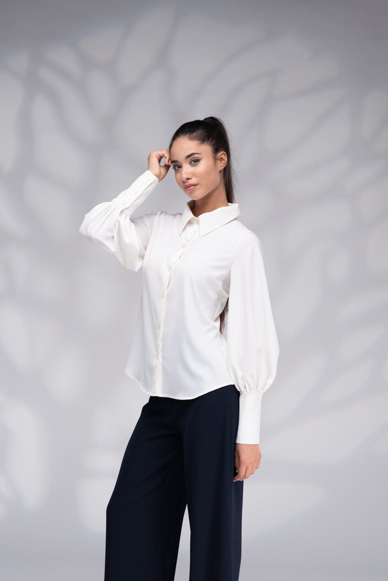 Victorian Button up Collared Blouse with Balloon Sleeves