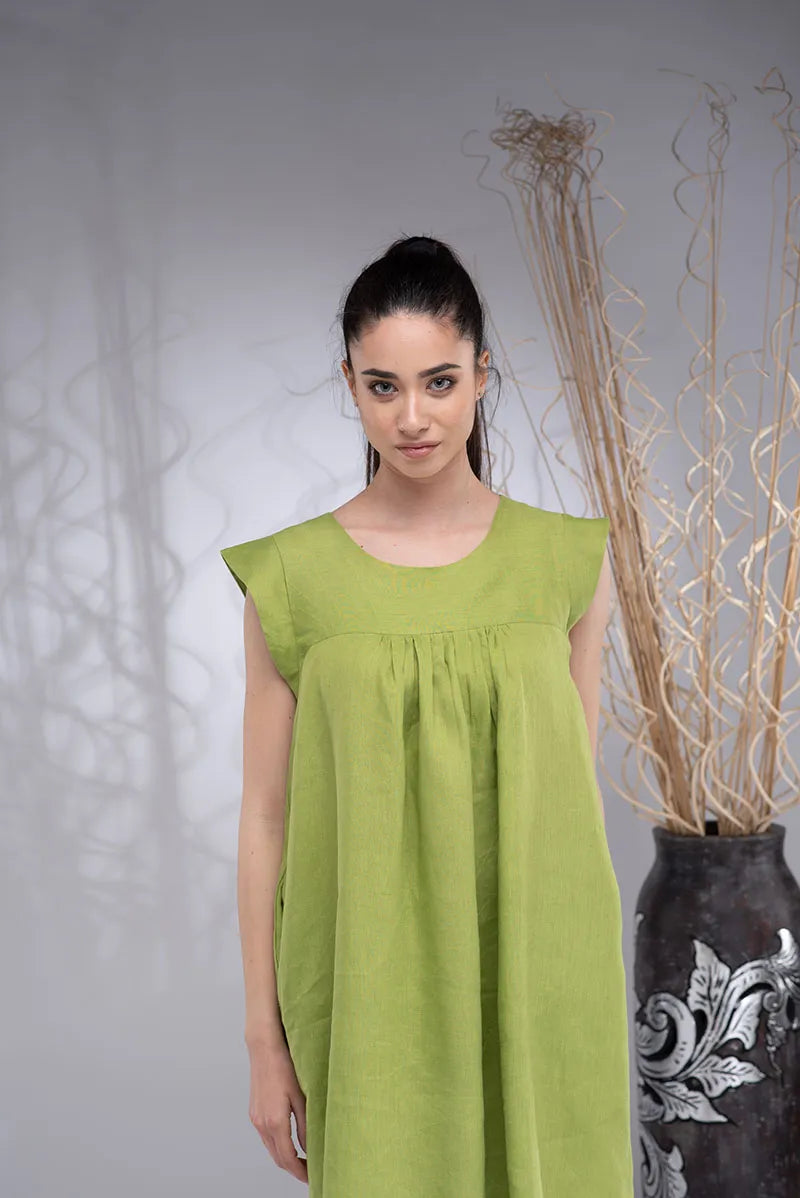 Summer Linen Boho Shirt Dress - Sleeveless Knee-Length Tunic