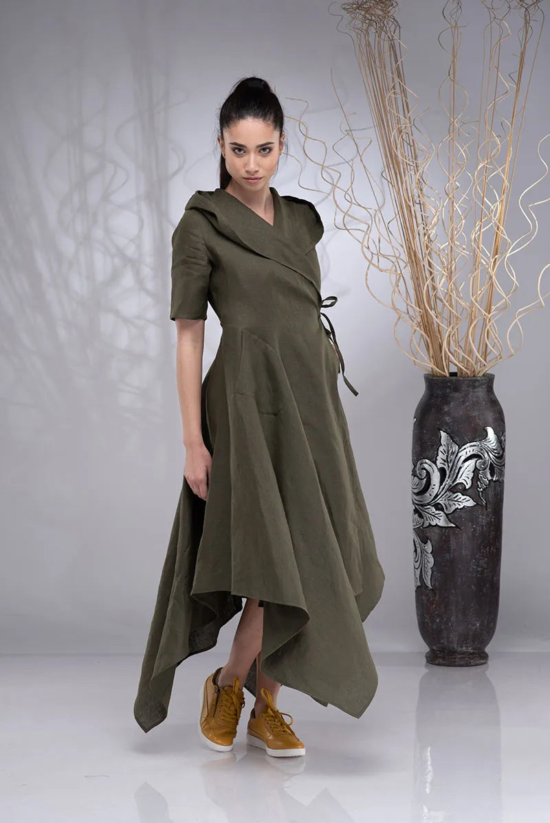 Long Wrap Linen Hooded Asymmetrical Dress-3.webp