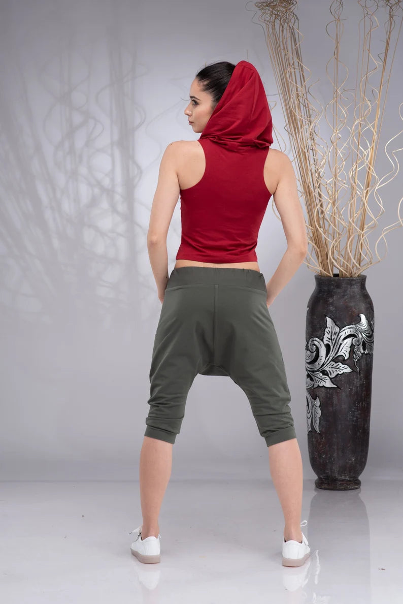 Khaki Harem Low Crotch Baggy Yoga Pants-Danellys.webp