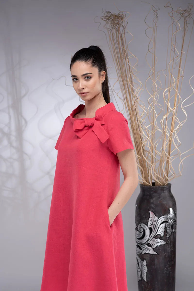 Short Linen Knee-Length A-line Summer Dress