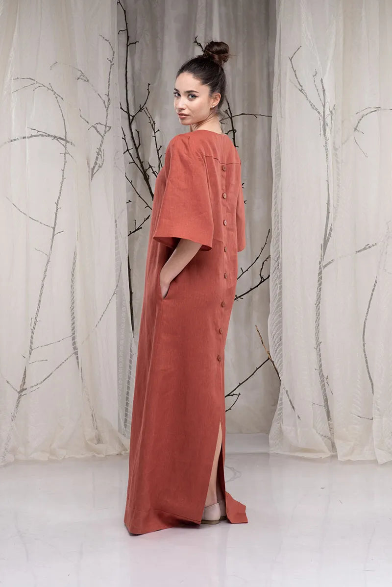 Maxi Linen Kaftan Abaya Dress