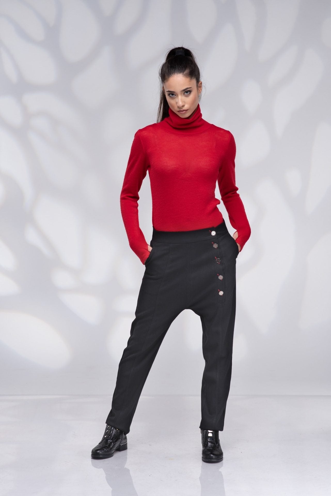 Harem Black Wool Drop Crotch Baggy Wool Winter Trousers