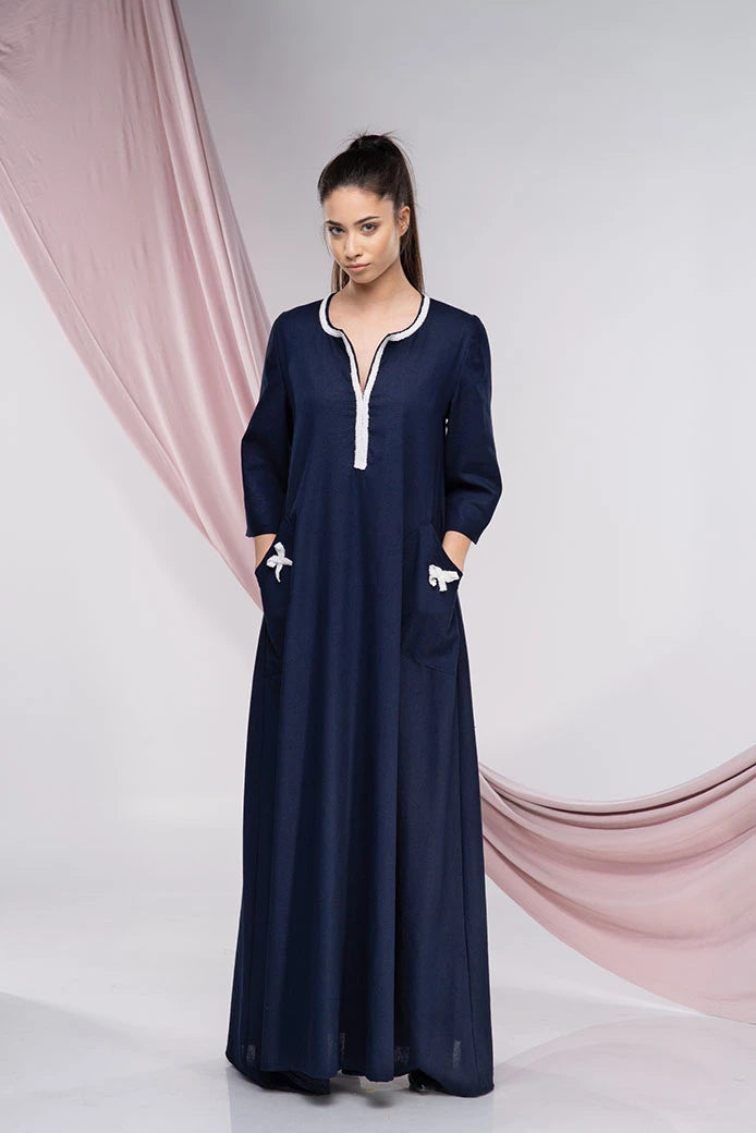Embroidered Dress Maxi - Linen Abaya