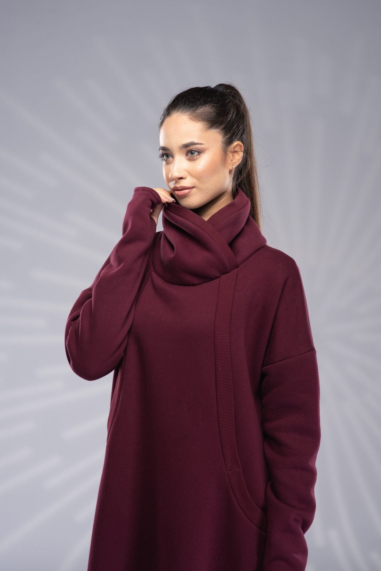 Winter Maxi Turtleneck Plus Size Abaya Sweatshirt Dress