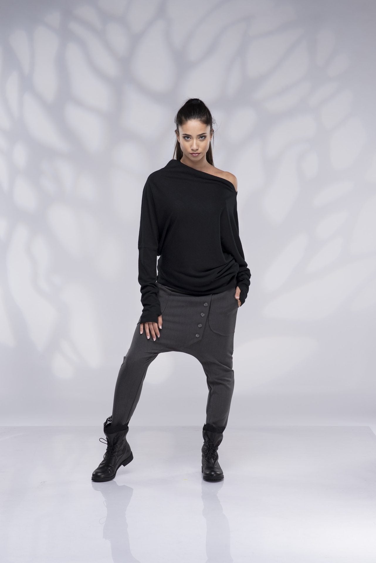 Off Shoulder Black Winter Sweater