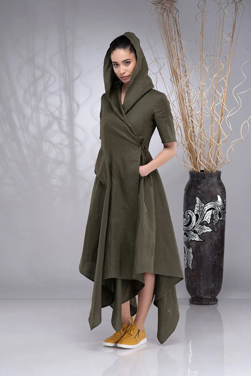 Long Wrap Linen Hooded Asymmetrical Dress-6.webp