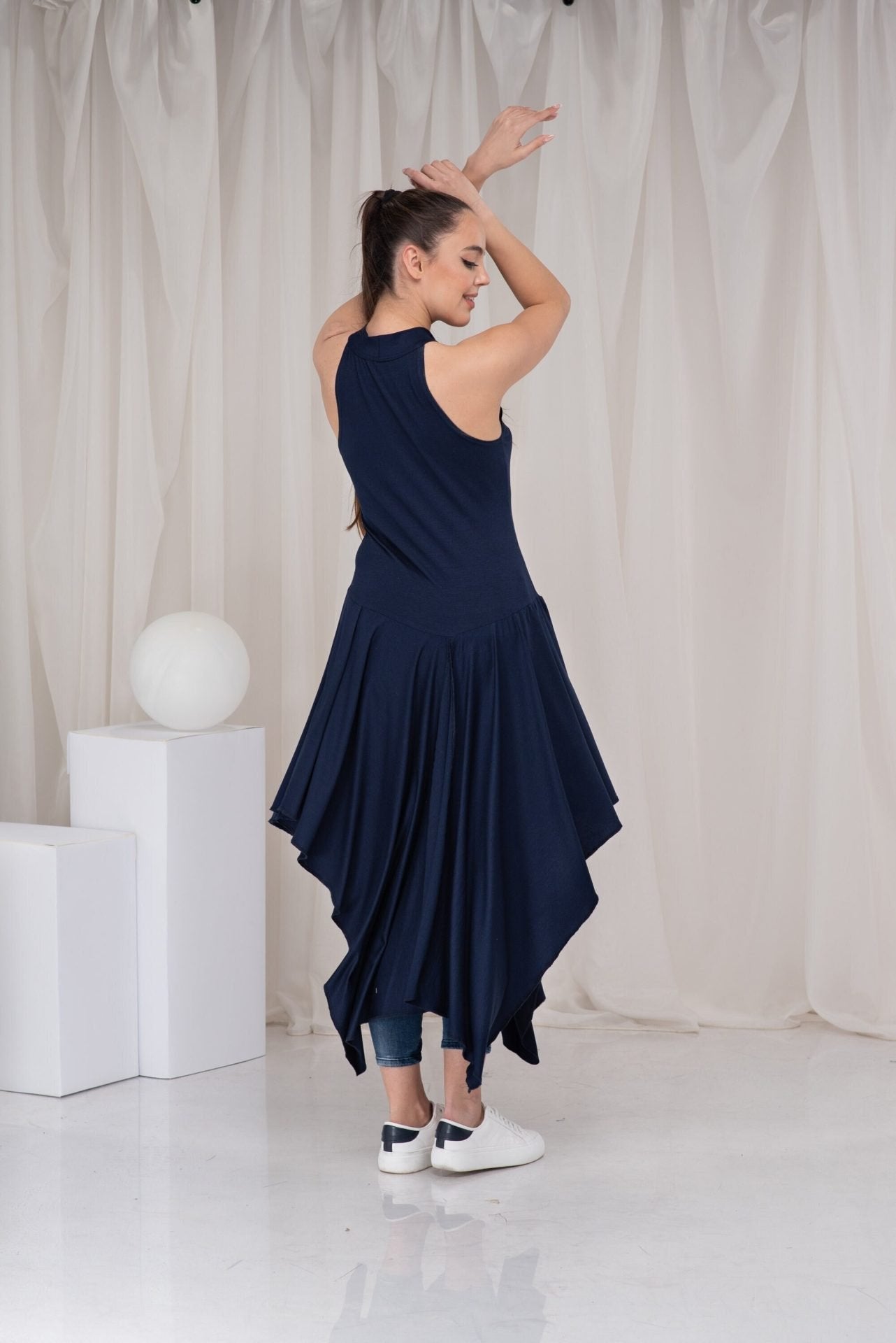 Asymmetrical High Low Long Sleeveless Tunic Dress