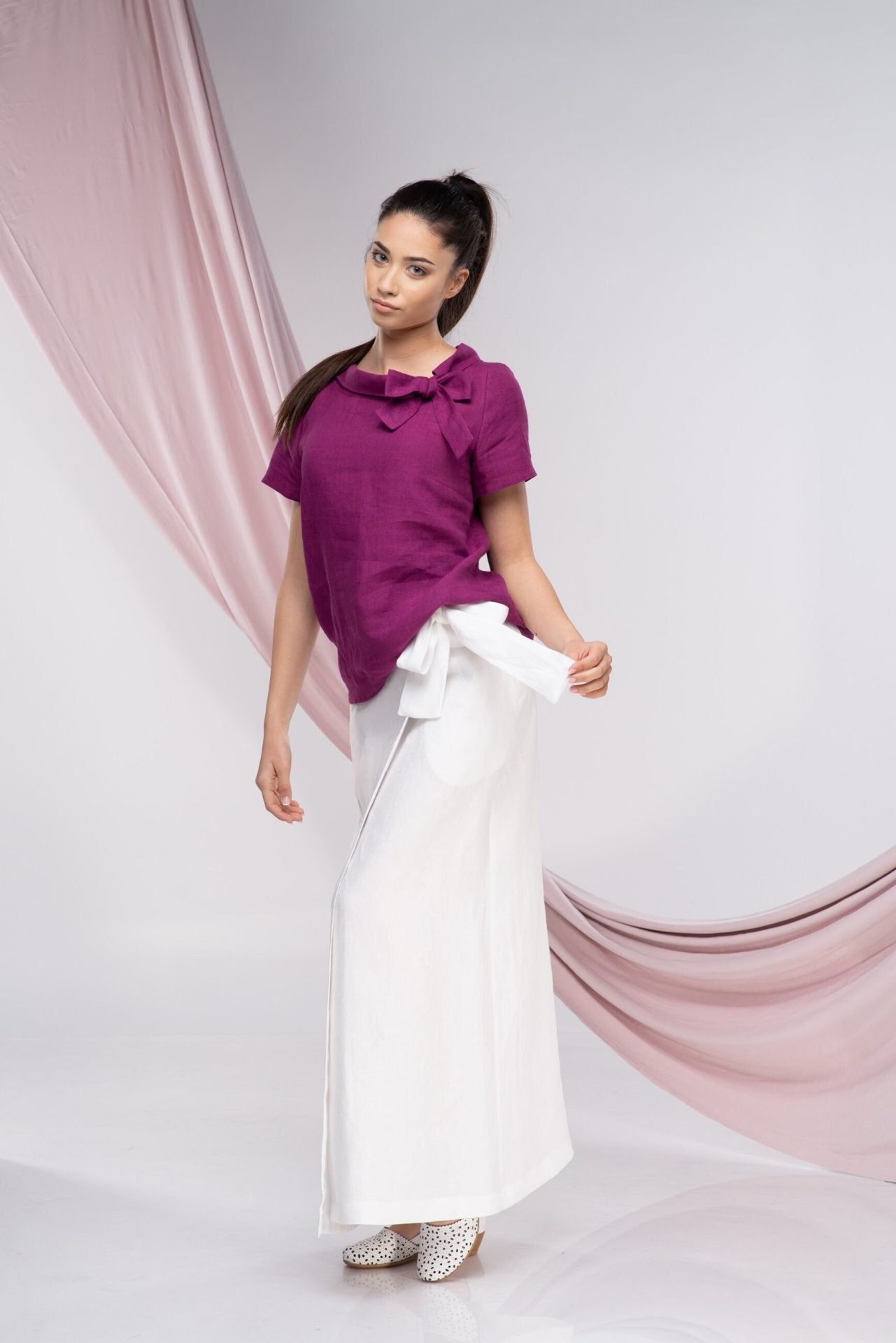White Linen Short Sleeve Top