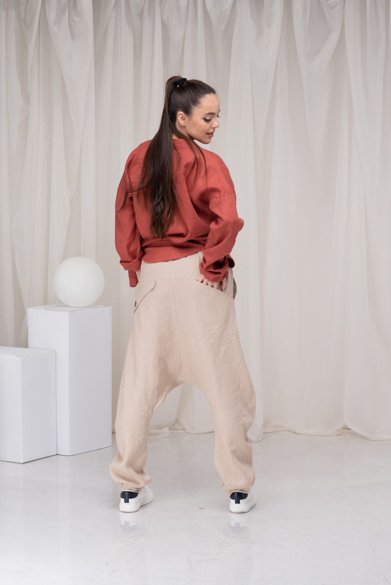 Linen Harem Baggy Unisex Summer Casual Trousers